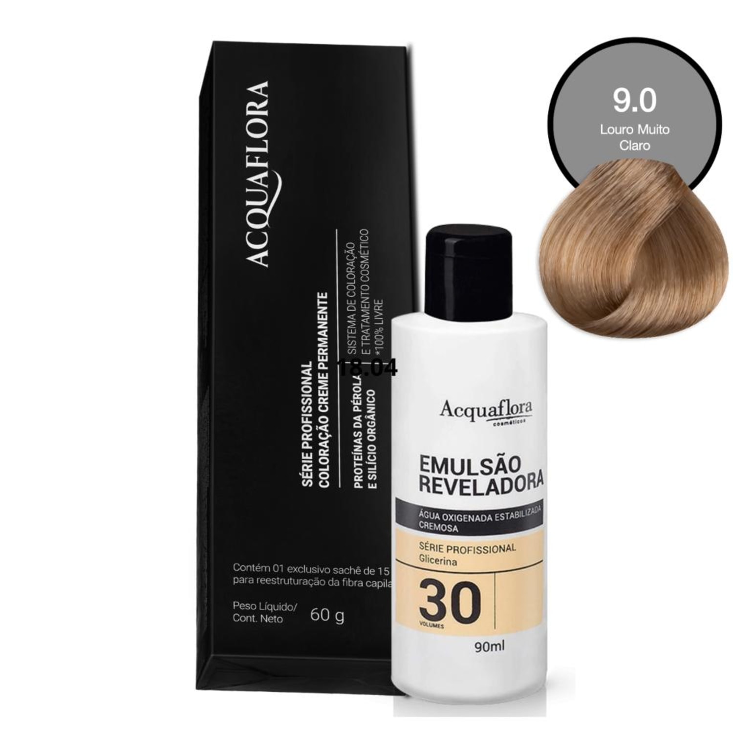 Kit Acquaflora Coloração 9.0 Louro Muito Claro + Água Oxigenada 30 Volumes (2 Produtos)