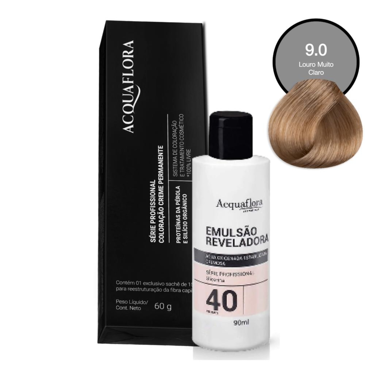Kit Acquaflora Coloração 9.0 Louro Muito Claro + Água Oxigenada 40 Volumes (2 Produtos)