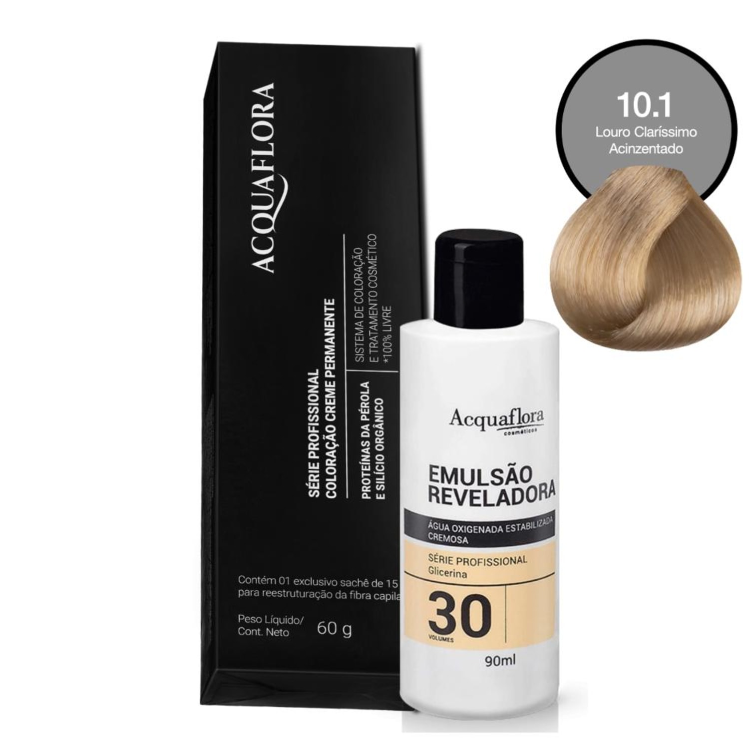 Kit Acquaflora Coloração 10.1 Louro Claríssimo Acinzentado + Água Oxigenada 30 Volumes (2 Produtos)