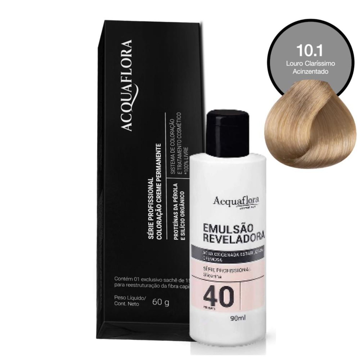Kit Acquaflora Coloração 10.1 Louro Claríssimo Acinzentado + Água Oxigenada 40 Volumes (2 Produtos)