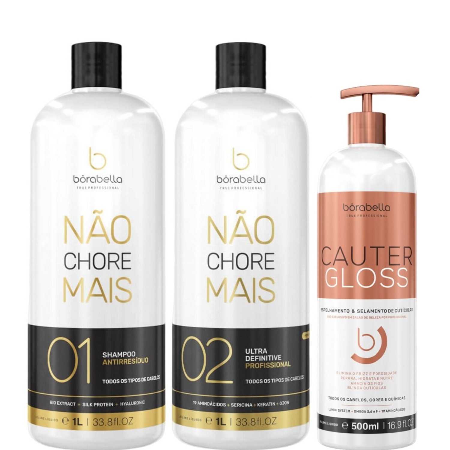 Borabella Não Chore Mais Kit 2x1 Litro + Cauter Gloss 500ml