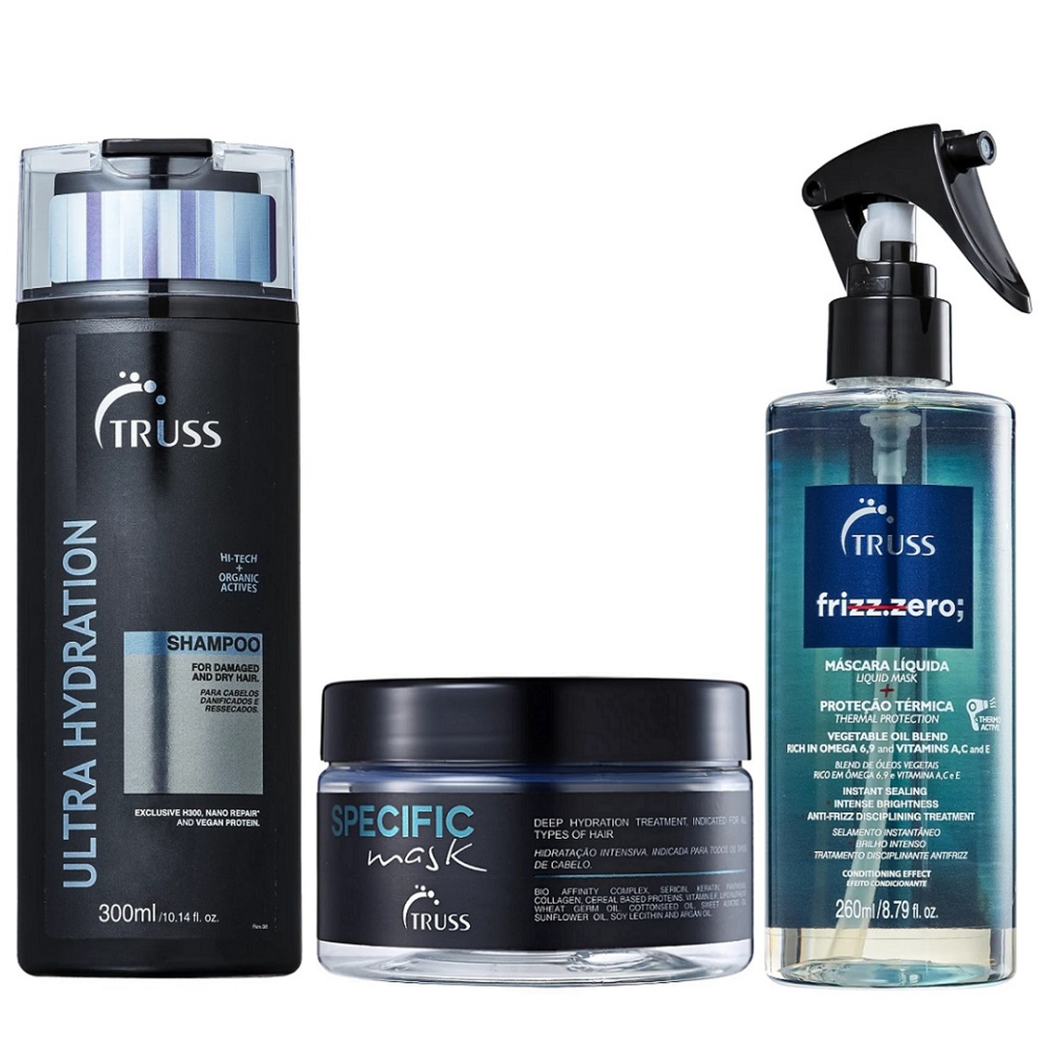 Kit Truss Ultra Hydration -Shampoo 300ml + Máscara Specific 180g + Frizz Zero 260ml