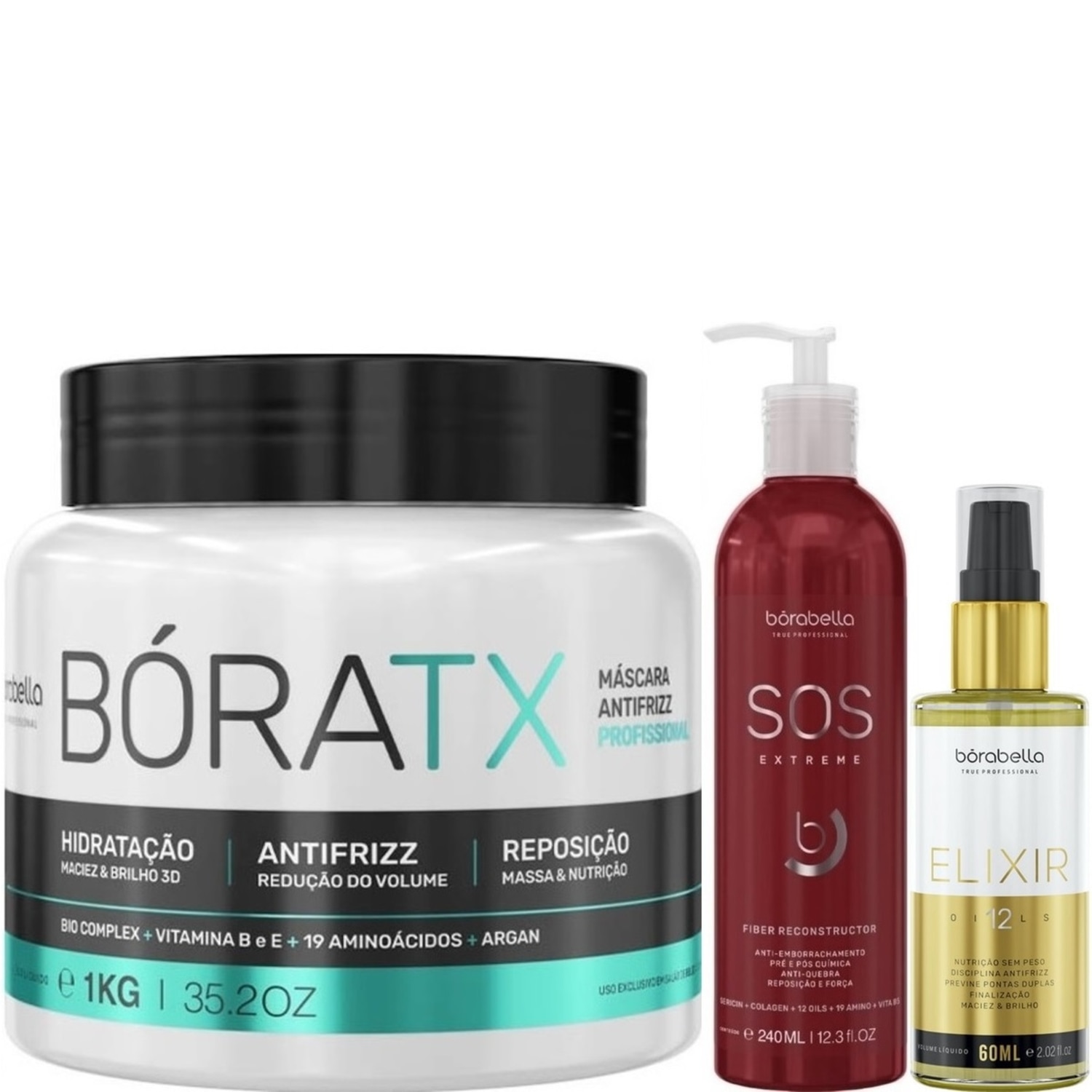 Kit Borabella Bóratx + SOS Extreme + Óleo Elixir (3 Produtos)