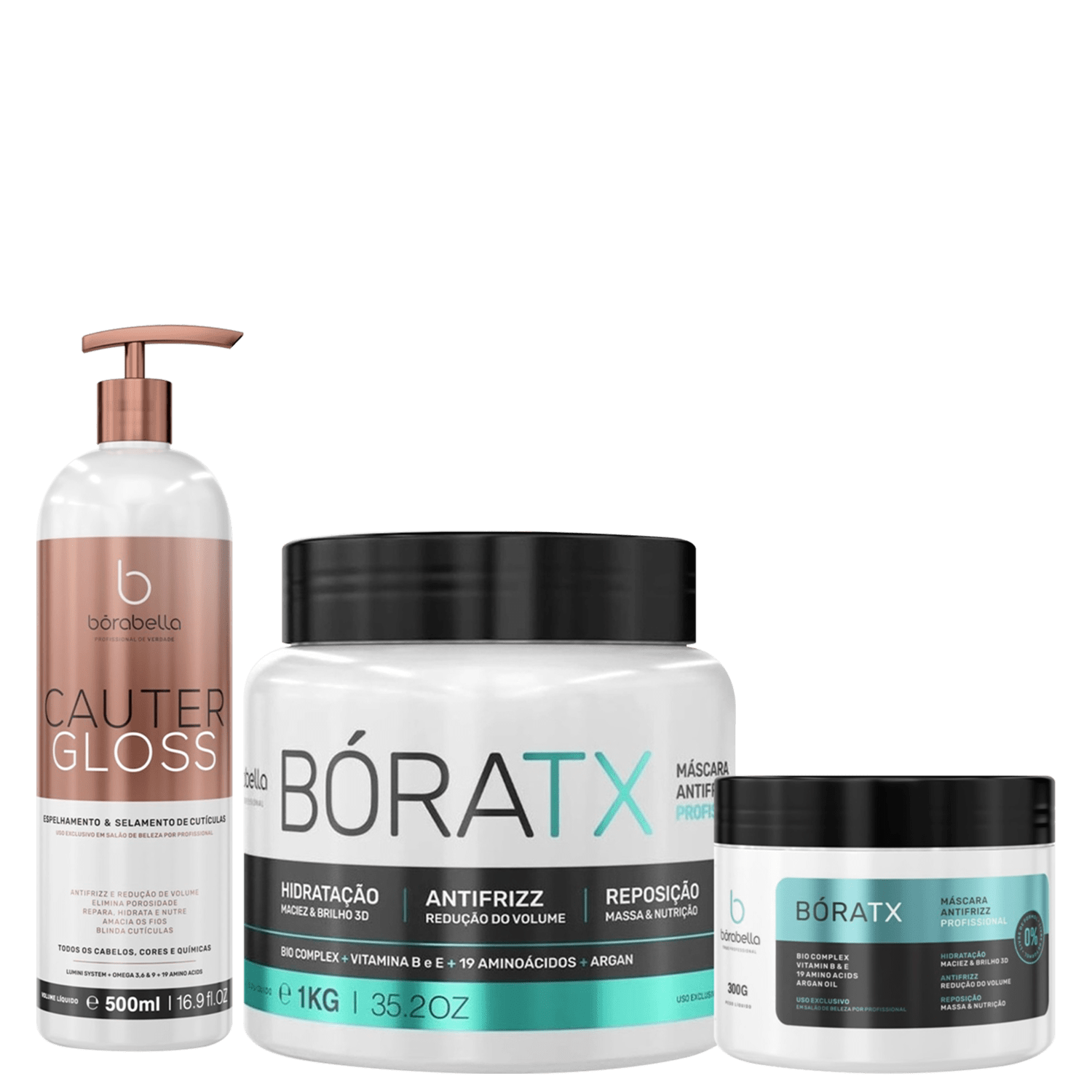 Borabella Cauter 500ml + Máscara Bóratx 1kg + Bóratx 300g