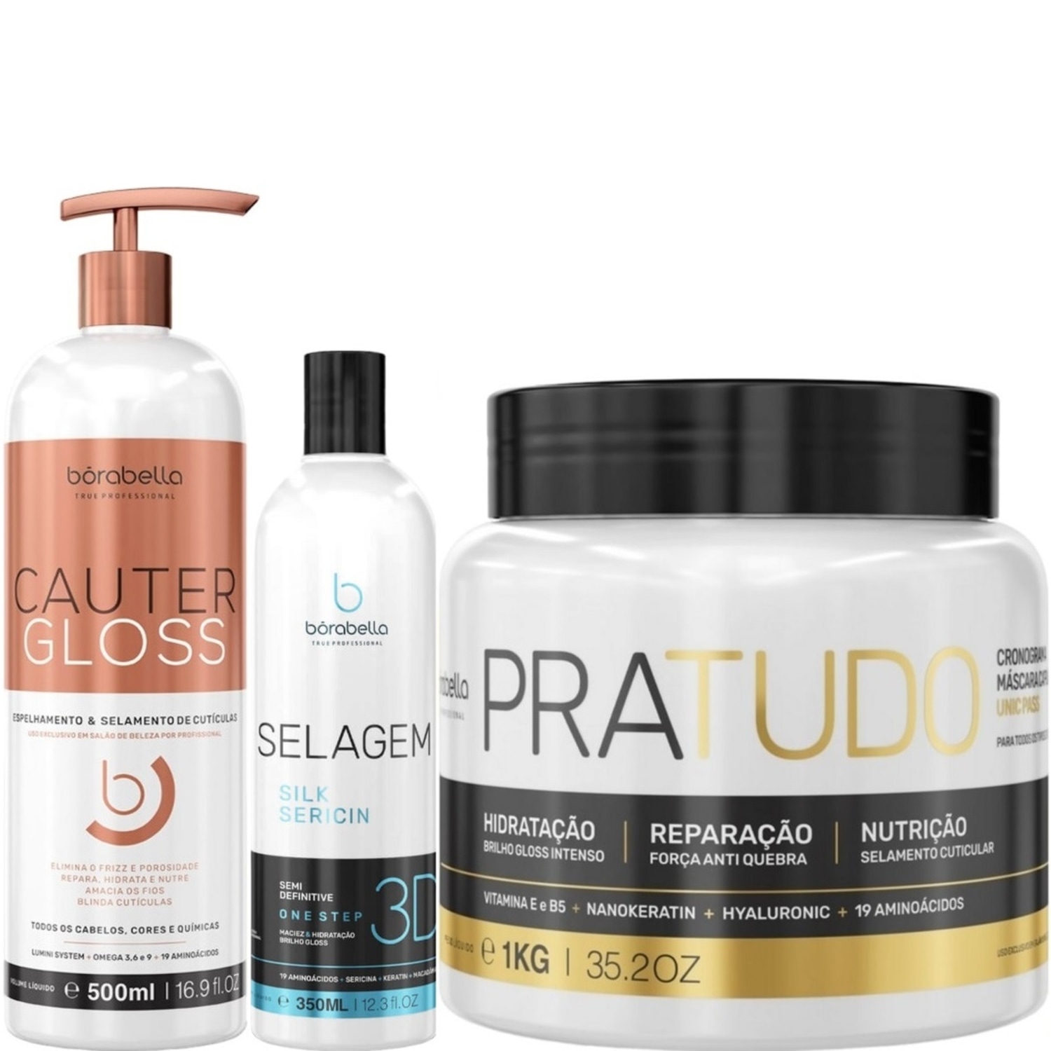 Kit Borabella Cauter Gloss + Selagem 3D + PraTudo (3 Produtos)