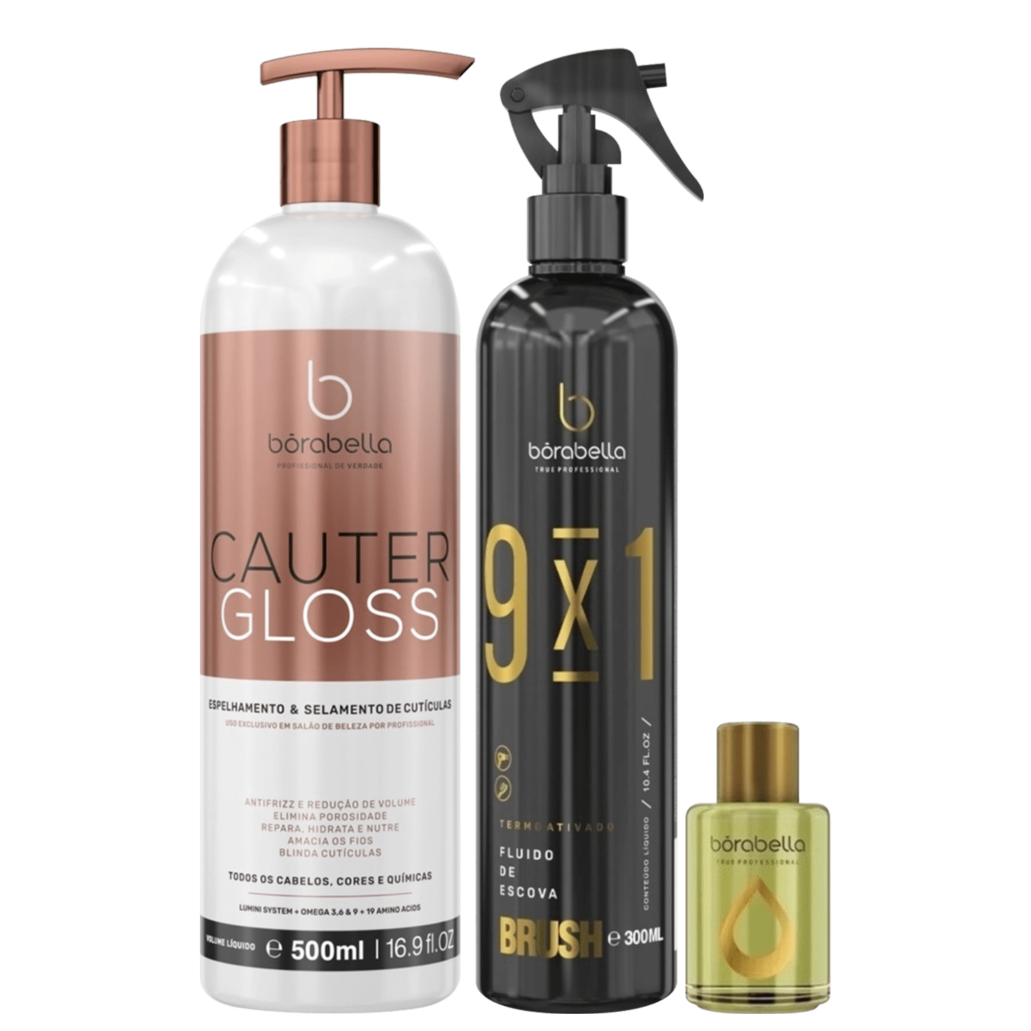 Borabella Cauter Gloss 500ml + Fluido 300ml + Óleo Argan 7ml