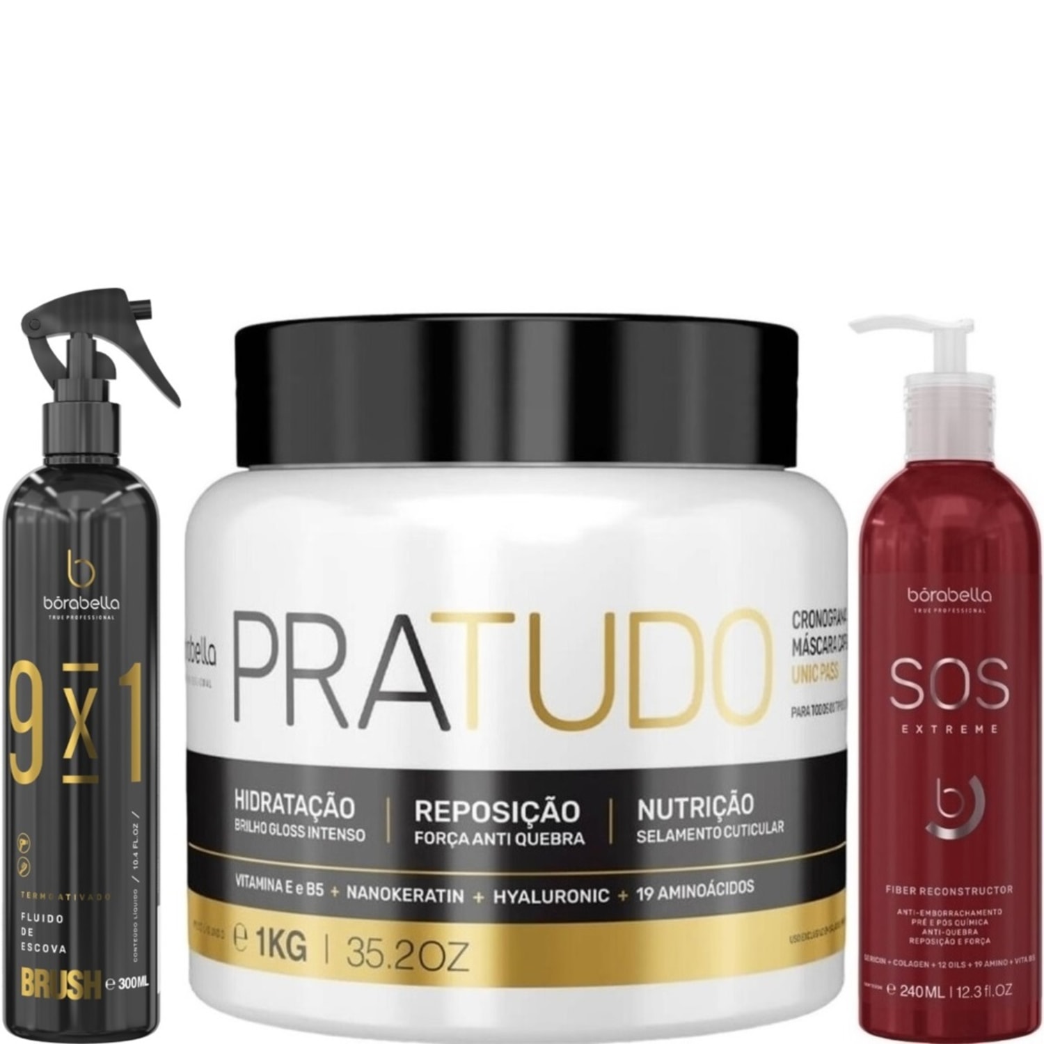 Kit Borabella Brush + PraTudo + SOS Extreme (3 Produtos)