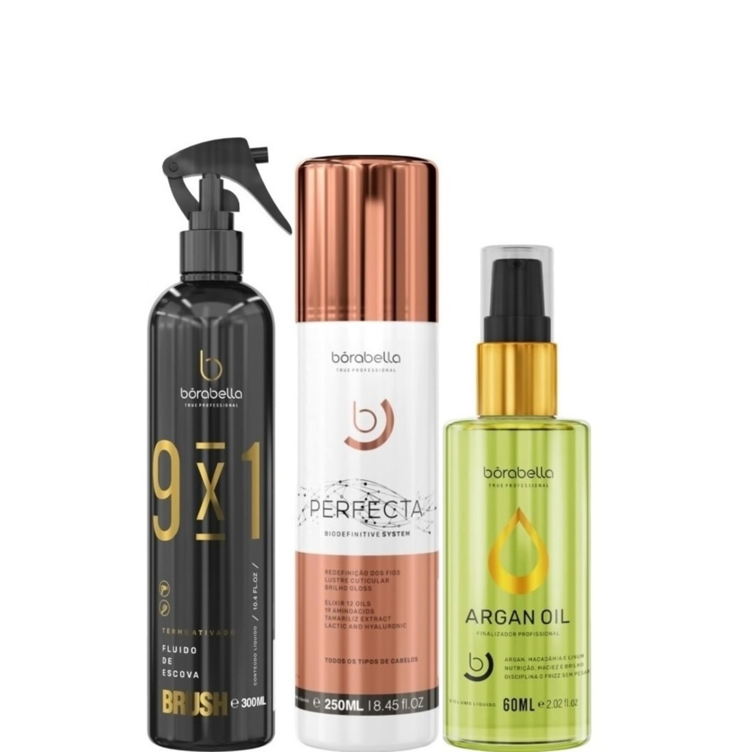 Kit Borabella Brush + Perfecta + Argan Oil (3 Produtos)