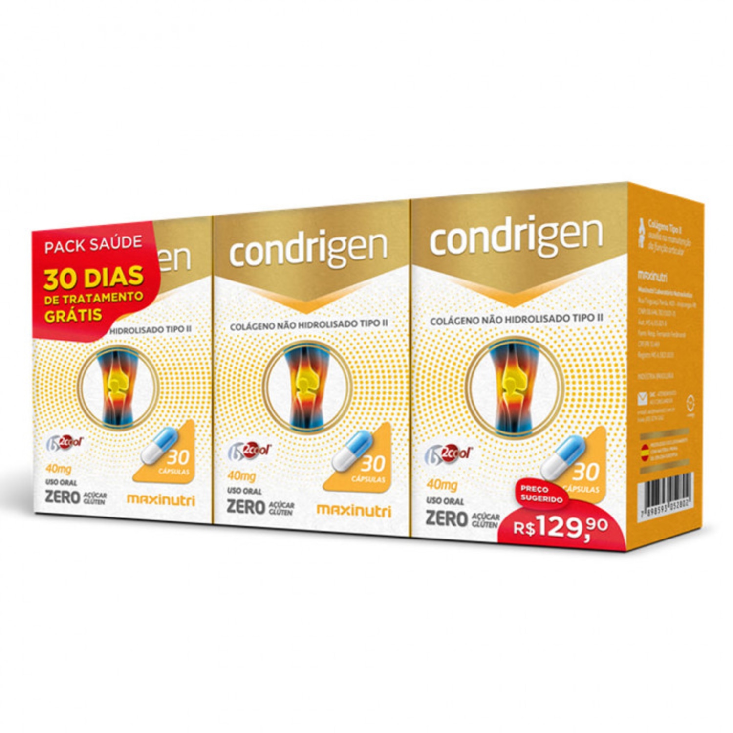 KIT 3 CONDRIGEN MAXINUTRI 40MG 3X 30 CÁPSULAS COLÁGENO