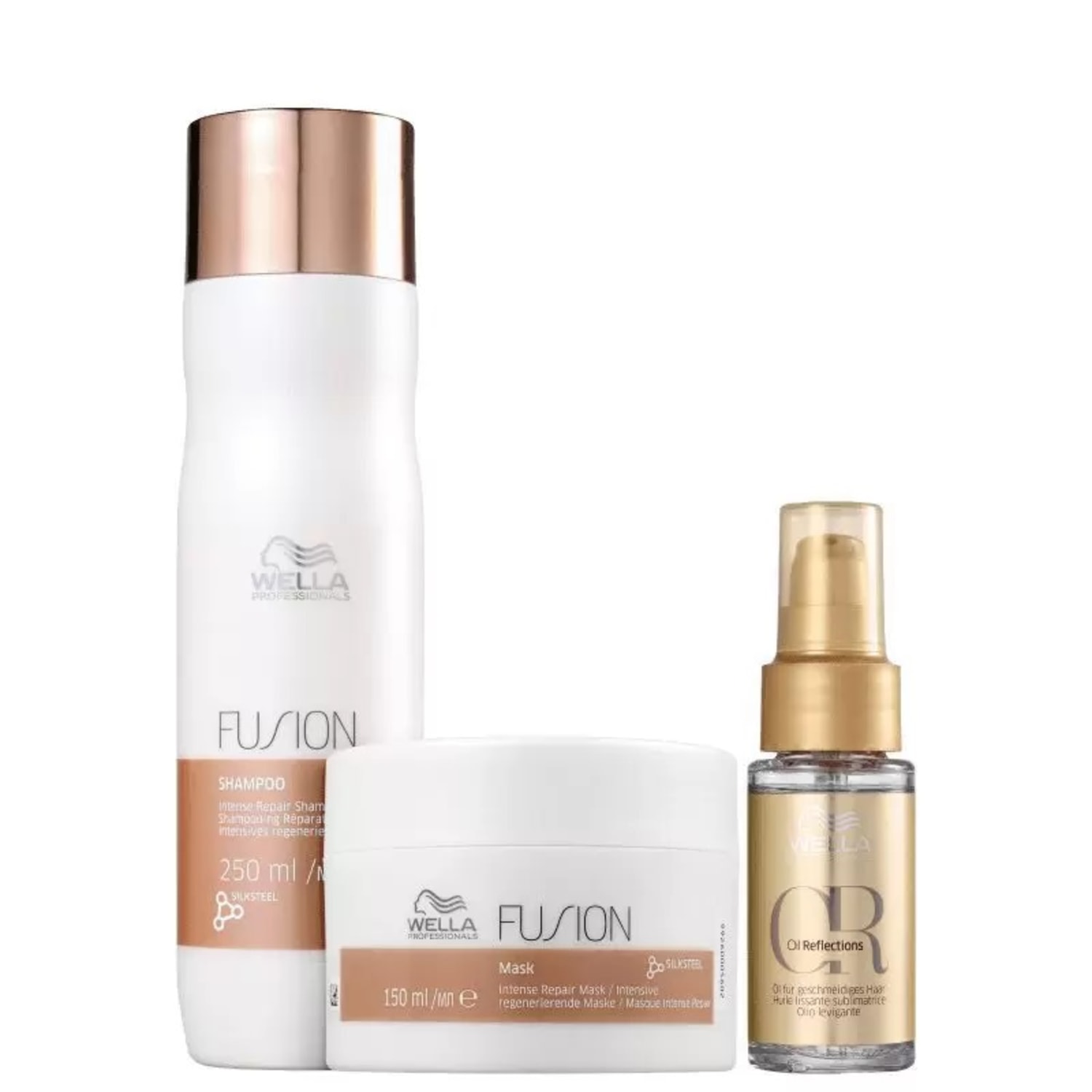 Kit Wella Professionals Fusion + Oil Reflections Trio Tratamento (3 Produtos)