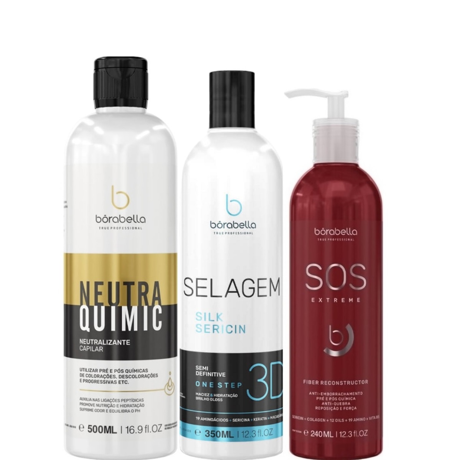 Borabella NeutraQuimic 500ml + Selagem 3D 350ml + SOS 240ml