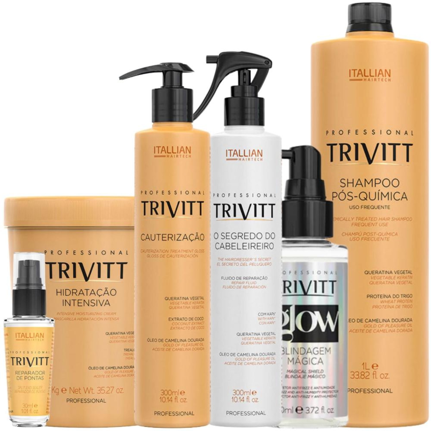 Trivitt Kit Cauterização Finalizador Glow Hidratação 1kg Segredo Cabeleireiro Reparador Shampoo 1L