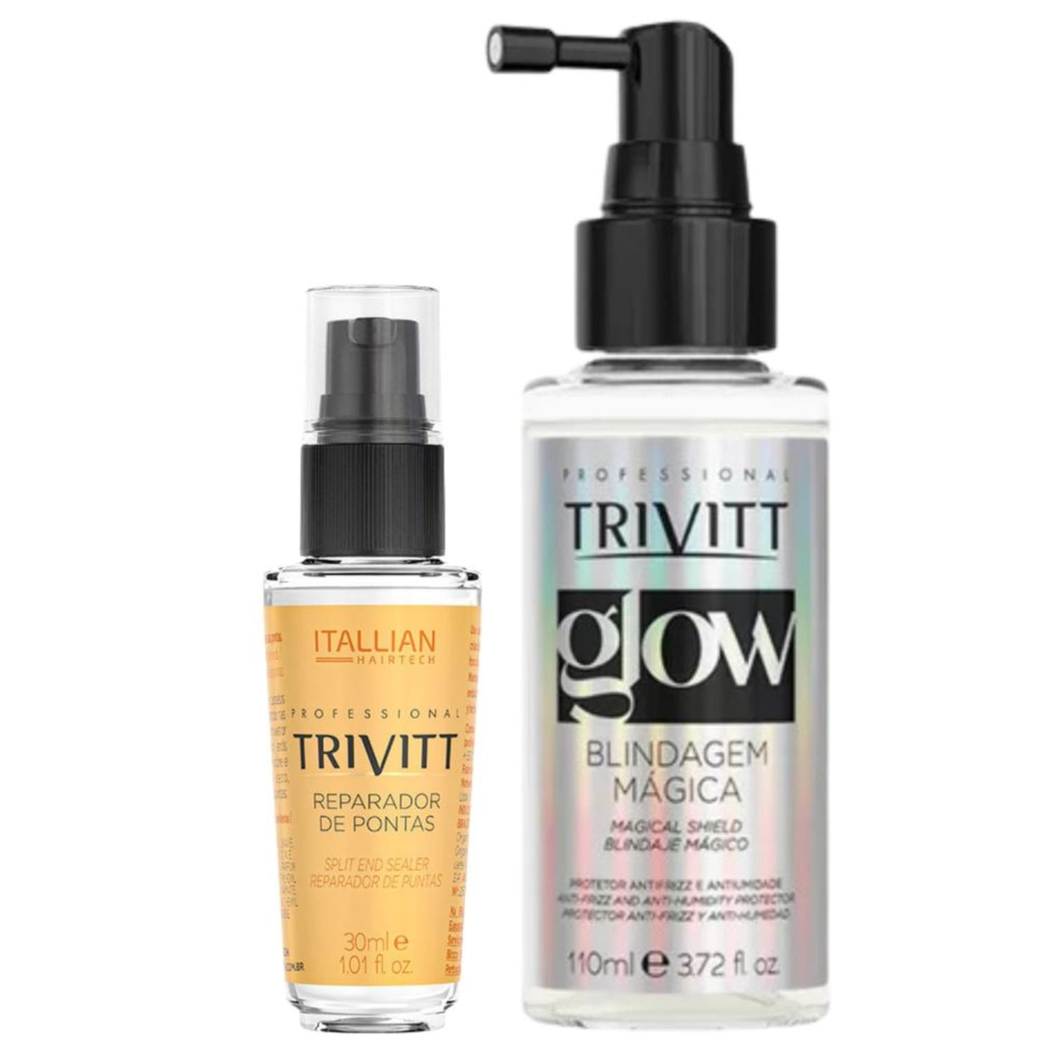 Trivitt Kit Finalizador Glow 110ml Antifrizz Antiumidade Brilho + Reparador De Pontas Trivitt 30ml