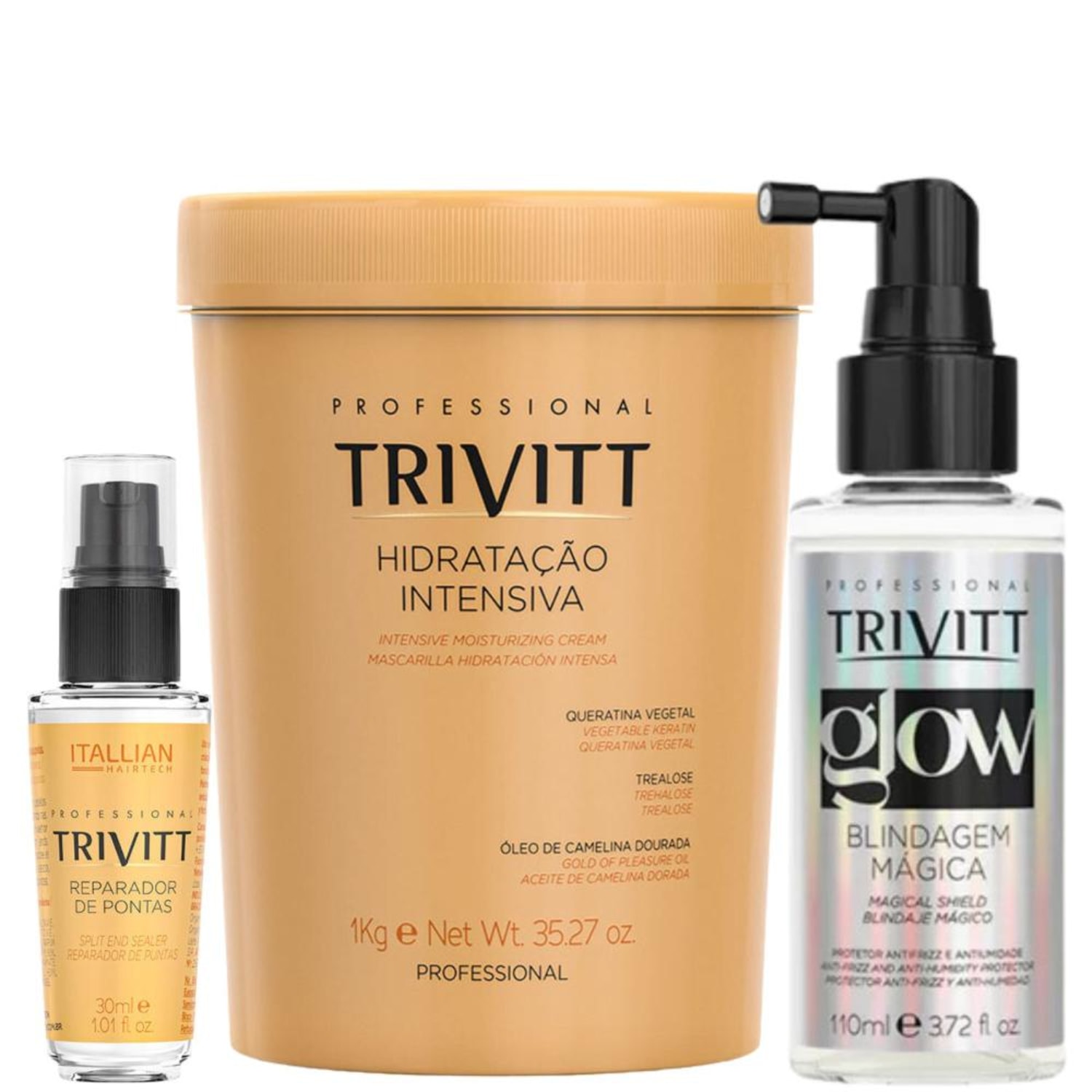 Trivitt - Kit Finalizador Glow 110ml Antifrizz + Hidratação Intensiva 1kg + Reparador De Pontas 30ml