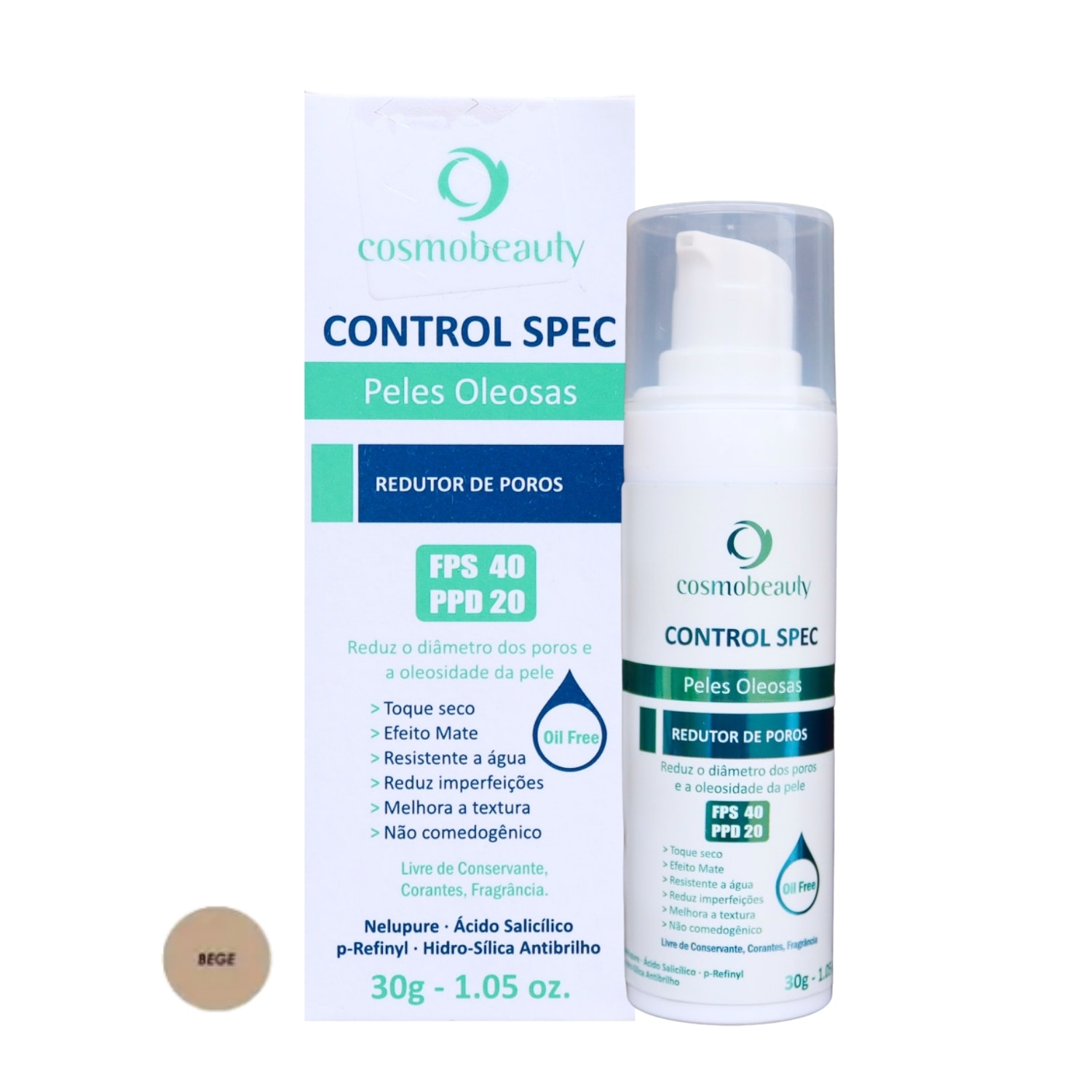 Cosmobeauty Control Spec FPS 40 PPD20 Bege - Filtro Solar Redutor de Poros 30g