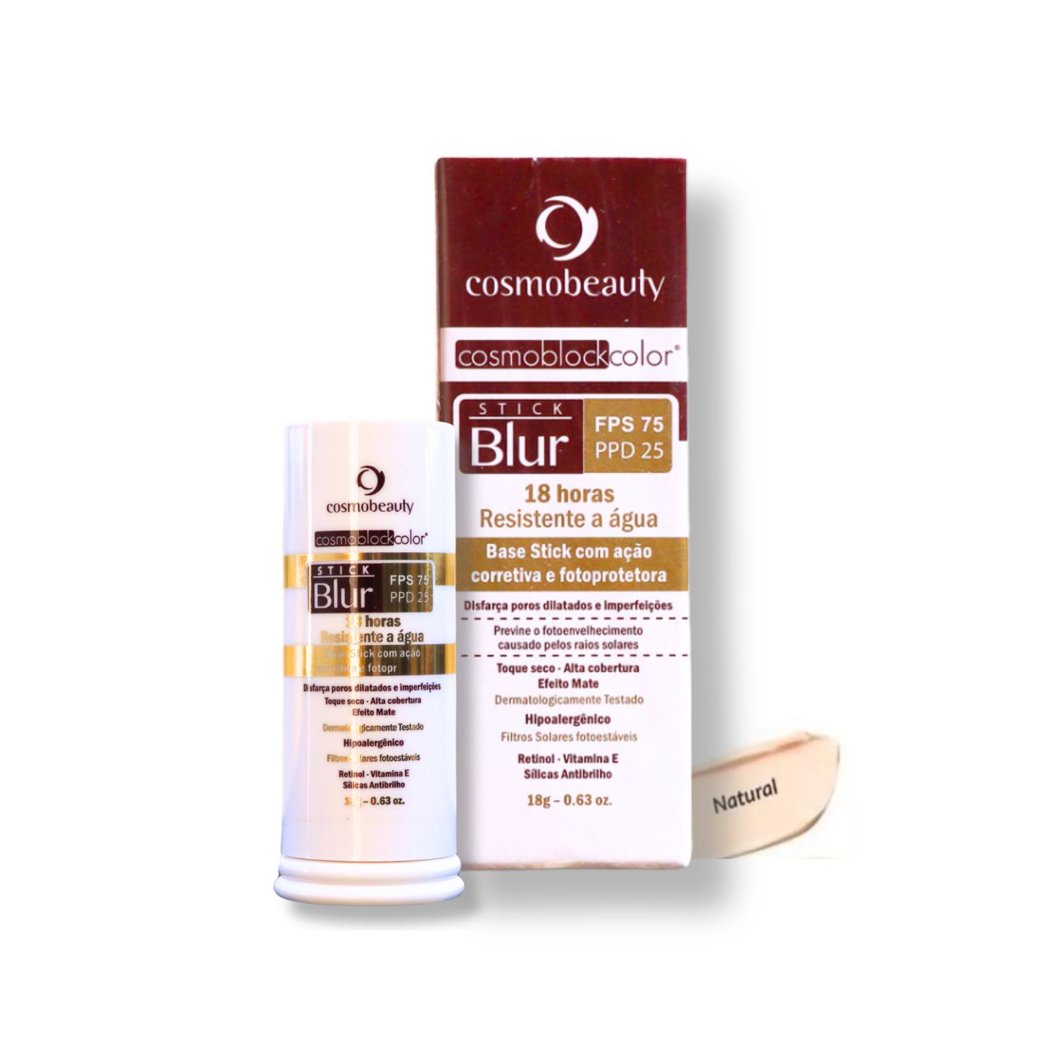 Cosmobeauty Stick Blur Alta Cobertura FPS 75 Natural - Filtro Solar em Bastão 18g