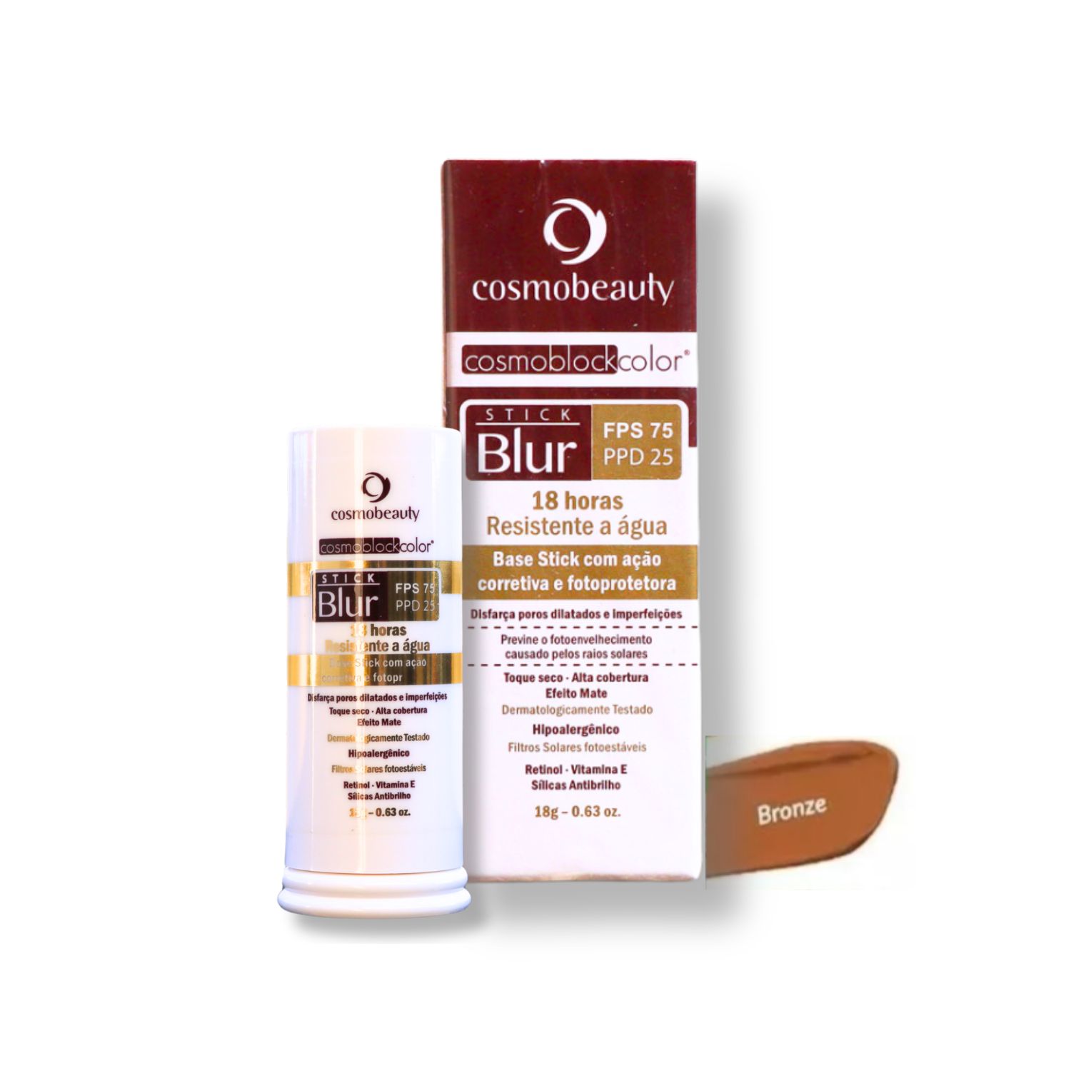 Cosmobeauty Stick Blur Alta Cobertura FPS 75 Bronze - Filtro Solar em Bastão 18g