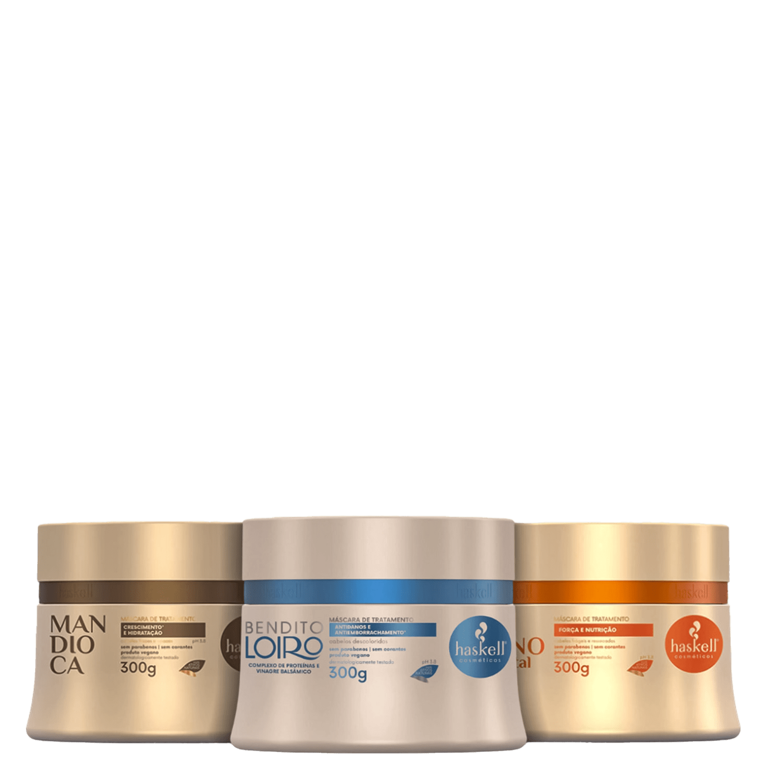 Kit Máscaras de Tratamento Haskell Bendito Loiro+ Mandioca + Tutano 300g