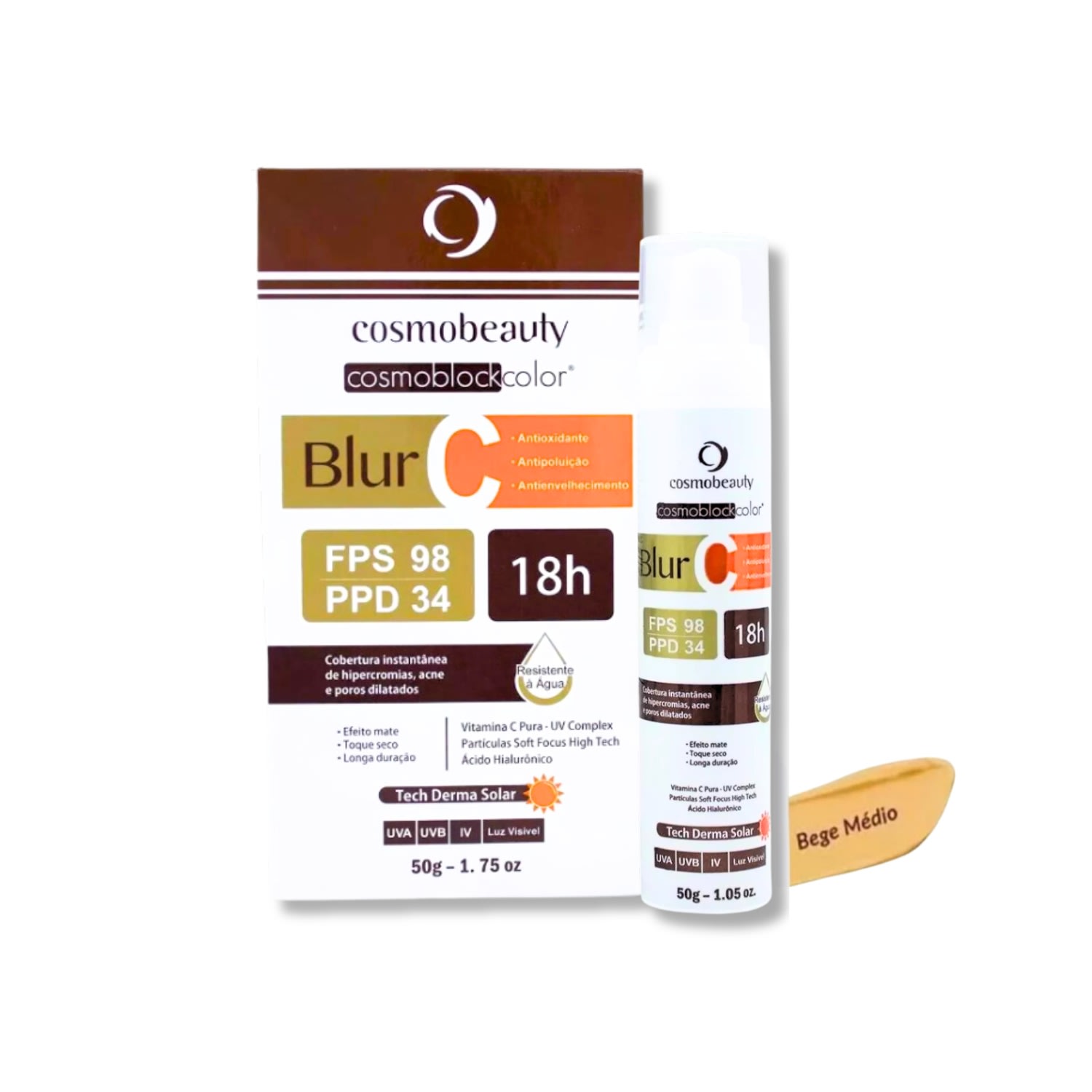 Cosmobeauty Blur C FPS 98 Vitamina C e Ácido Hialurônico Bege Médio - Protetor Solar 50g