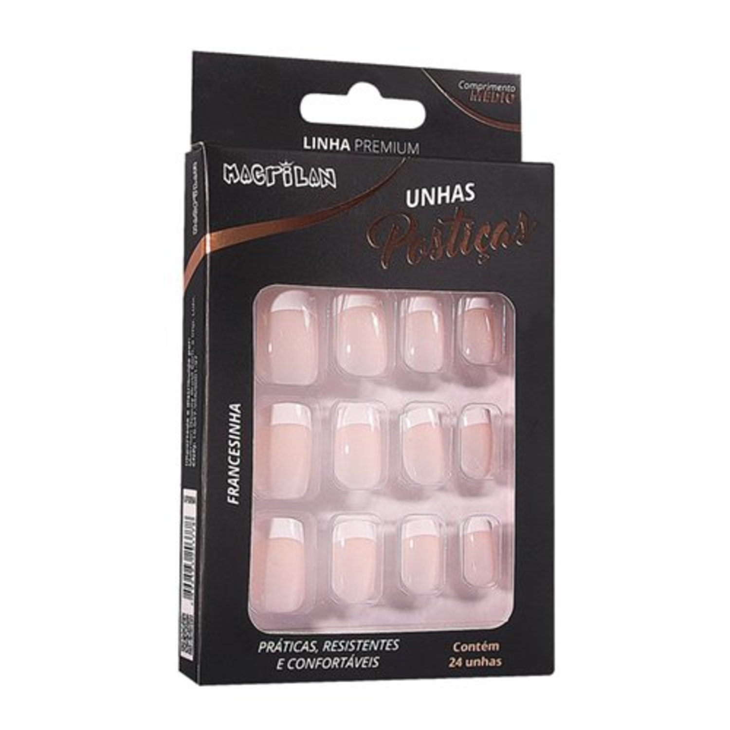 Unhas Postiças Tamanho Médio Francesinha - Macrilan - UP309A