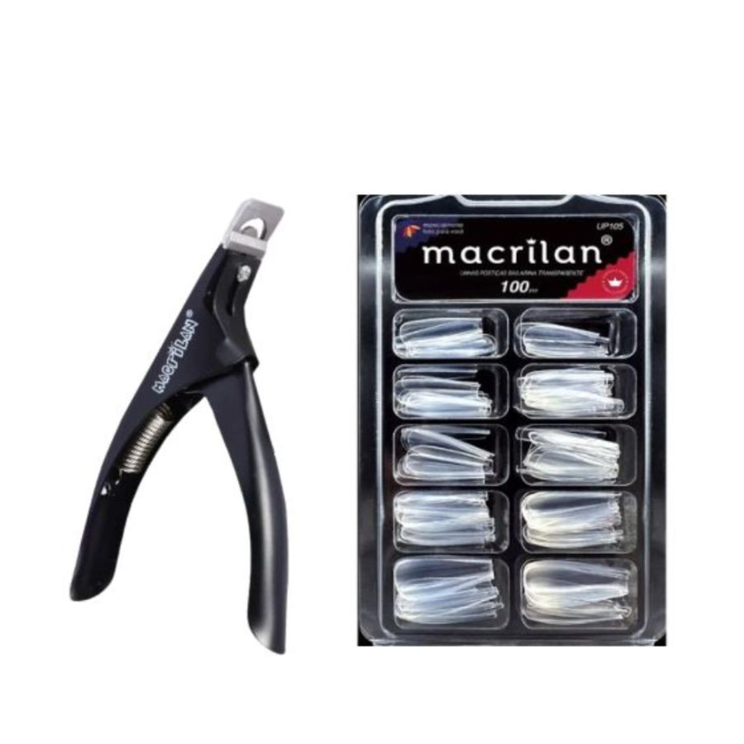 Unha Postiça Tips Bailarina - Transparente Macrilan UP105 + Cortador De Unhas Artificiais Macrilan UP1-0