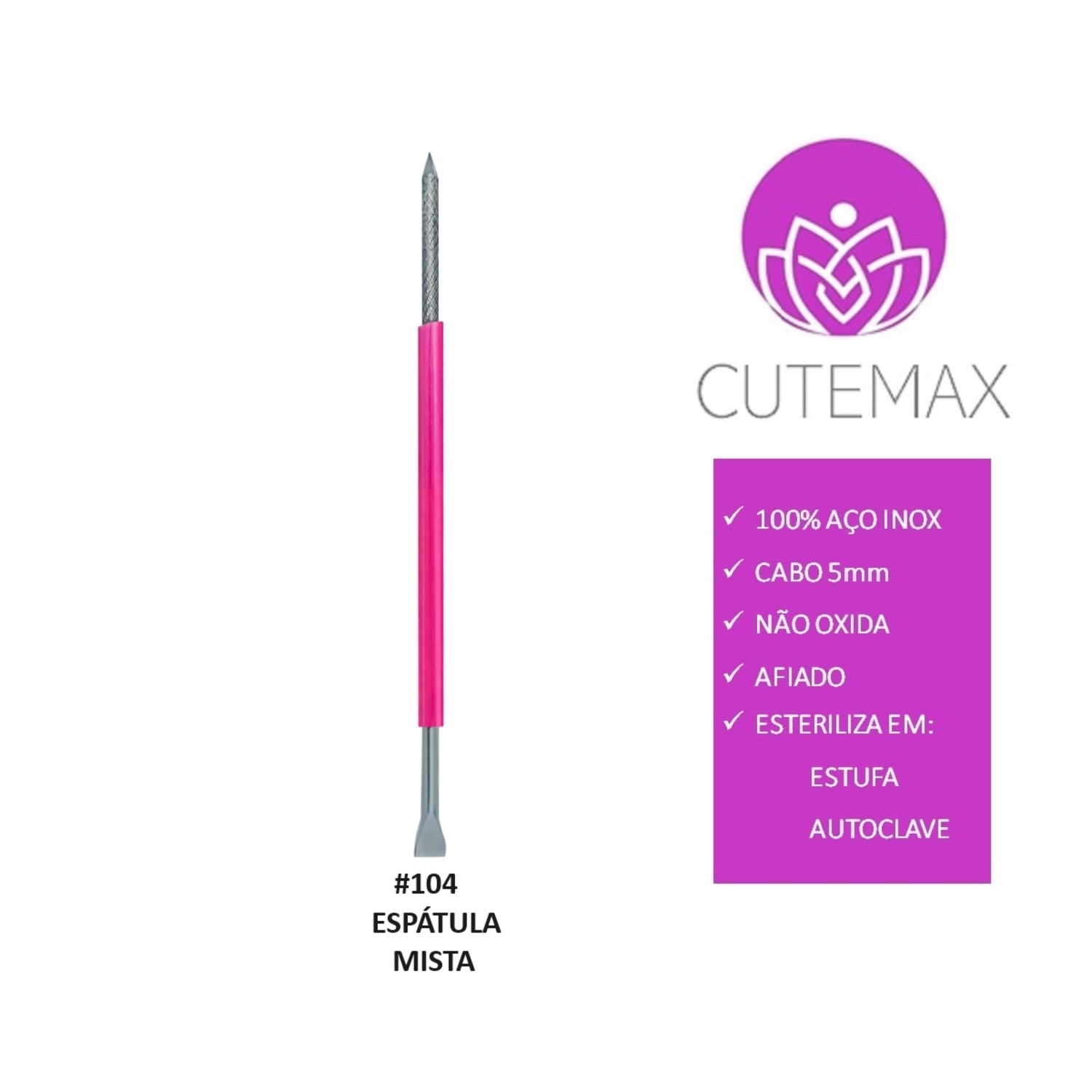 Cutemax Silicone Rosa Espátula Mista #104 - Instrumento para Podologia
