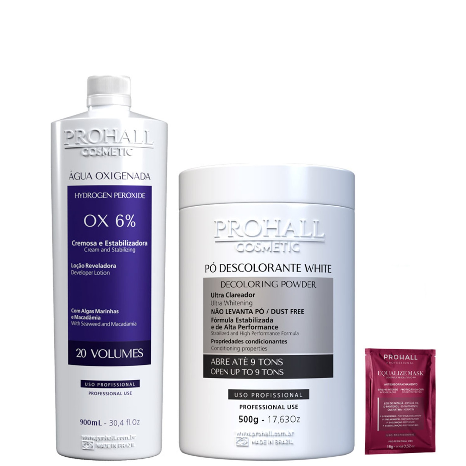 Kit Descoloração Pó Ultra Clareador Branco e Ox 20 Prohall