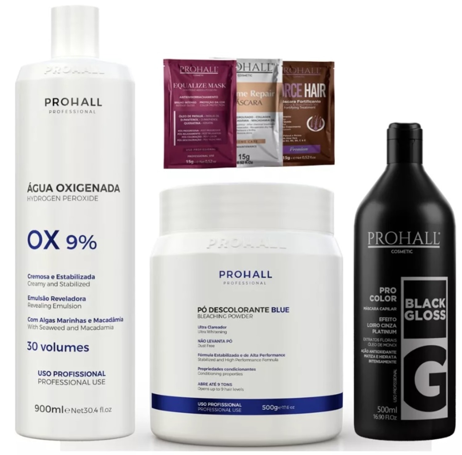 Kit Ox 30 Pó Descolorante Azul e Matizador Black Prohall