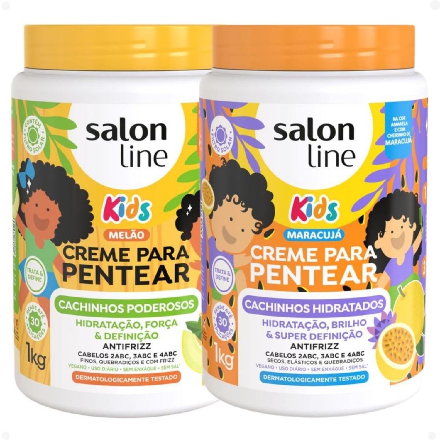 Kit Salon Line Kids 2 Creme para Pentear: Melão e Maracujá 1kg