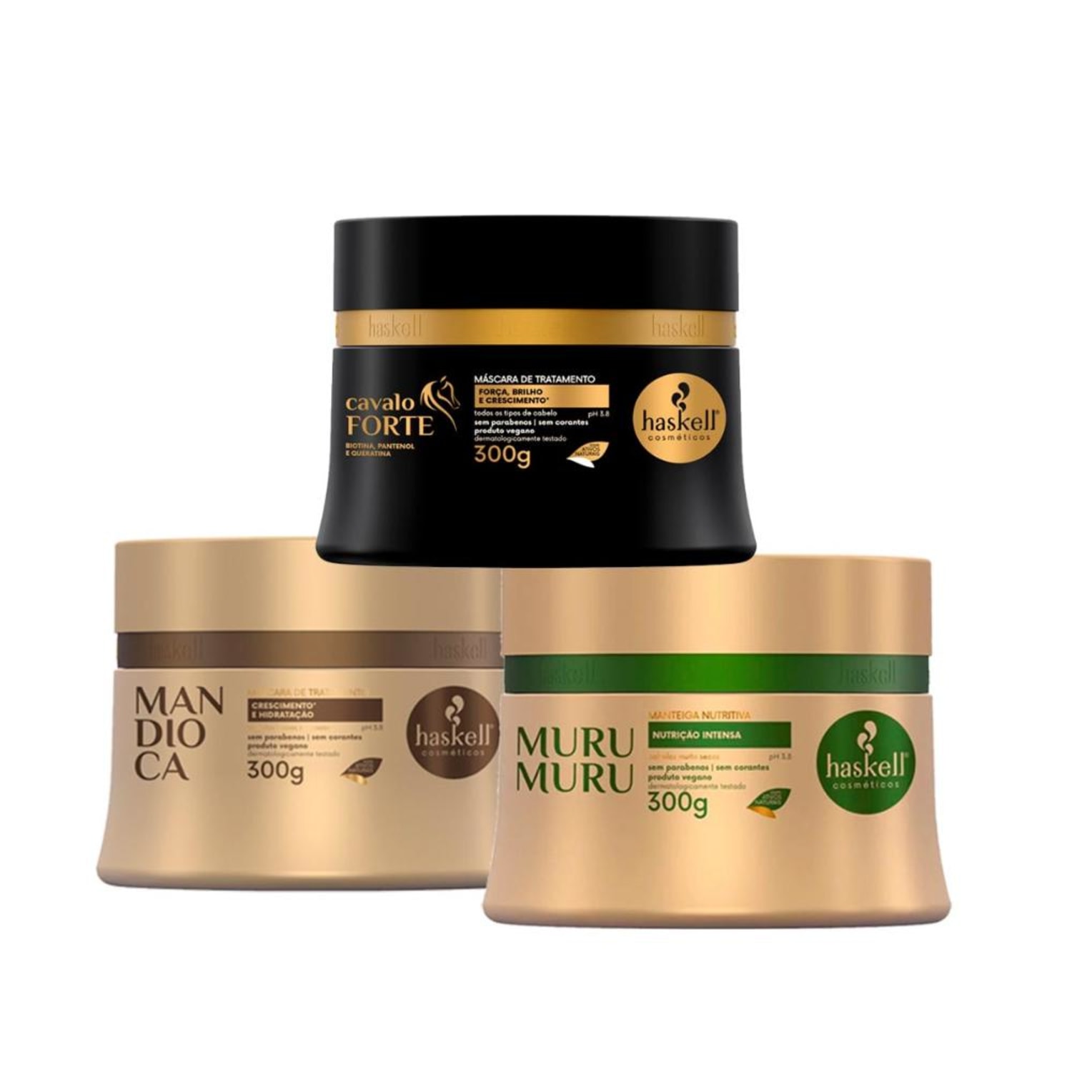 Kit de Máscaras Vegana para Cronograma Capilar Haskell Cavalo Forte Mandioca Murumuru 300g