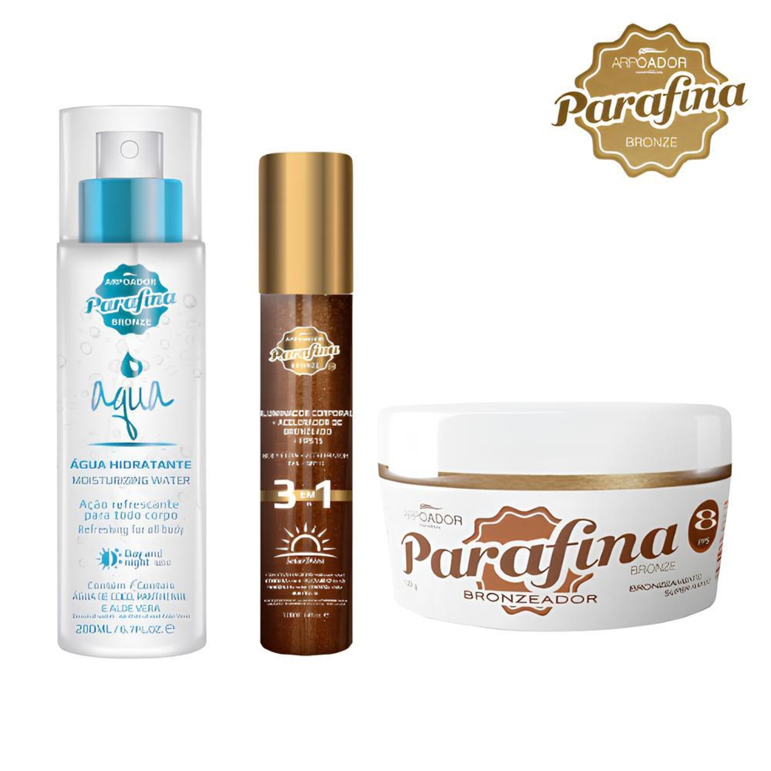 Kit Parafina Bronze FPS8 + Solar Shine 3em1 +AQUA Hidratante