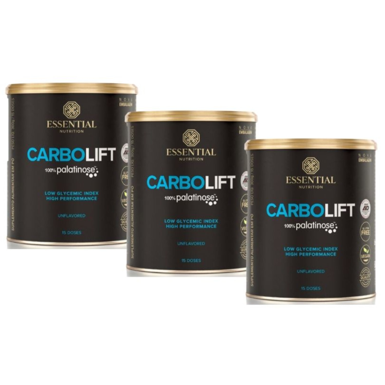 Kit Essential Nutrition Carbolift 100% Palatinose Sem Sabor Trio (3 Unidades)
