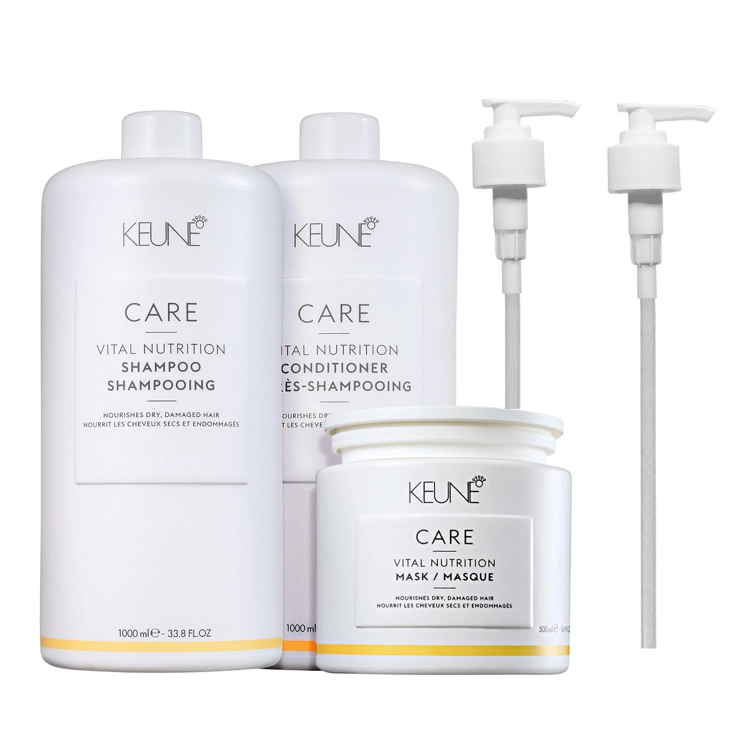 Kit Keune Care Vital Nutrition Trio Salon Essential + Pump (5 Produtos)