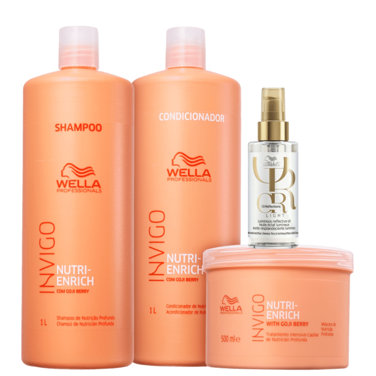Kit Wella Professionals Nutri Enrich Sh 1L + Cond 1L + Masq 500g + Oil Reflections Light 100ml