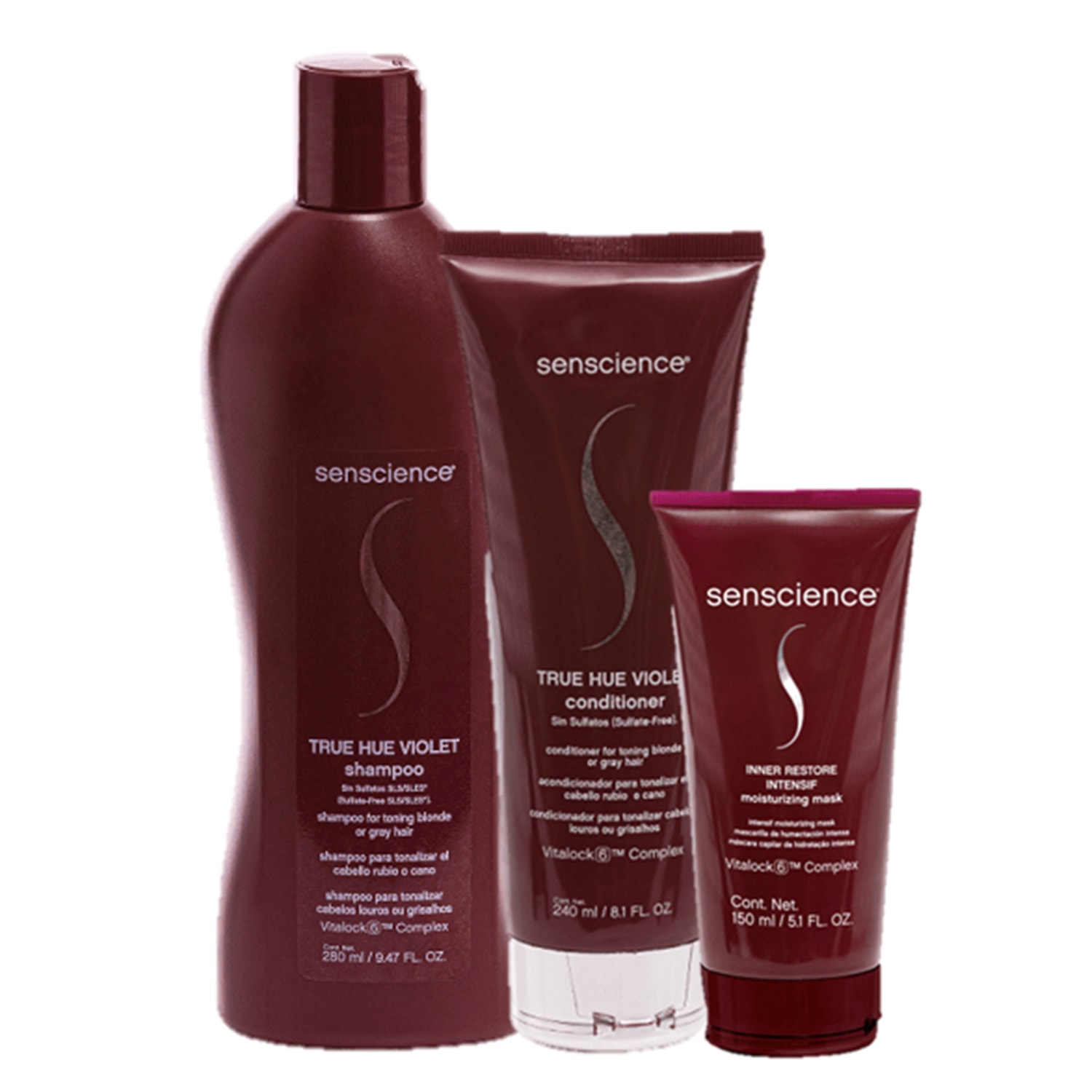 Kit Senscience True Hue Violet + Inner Restore Intensif Moisturizing Mask Trio (3 Produtos)