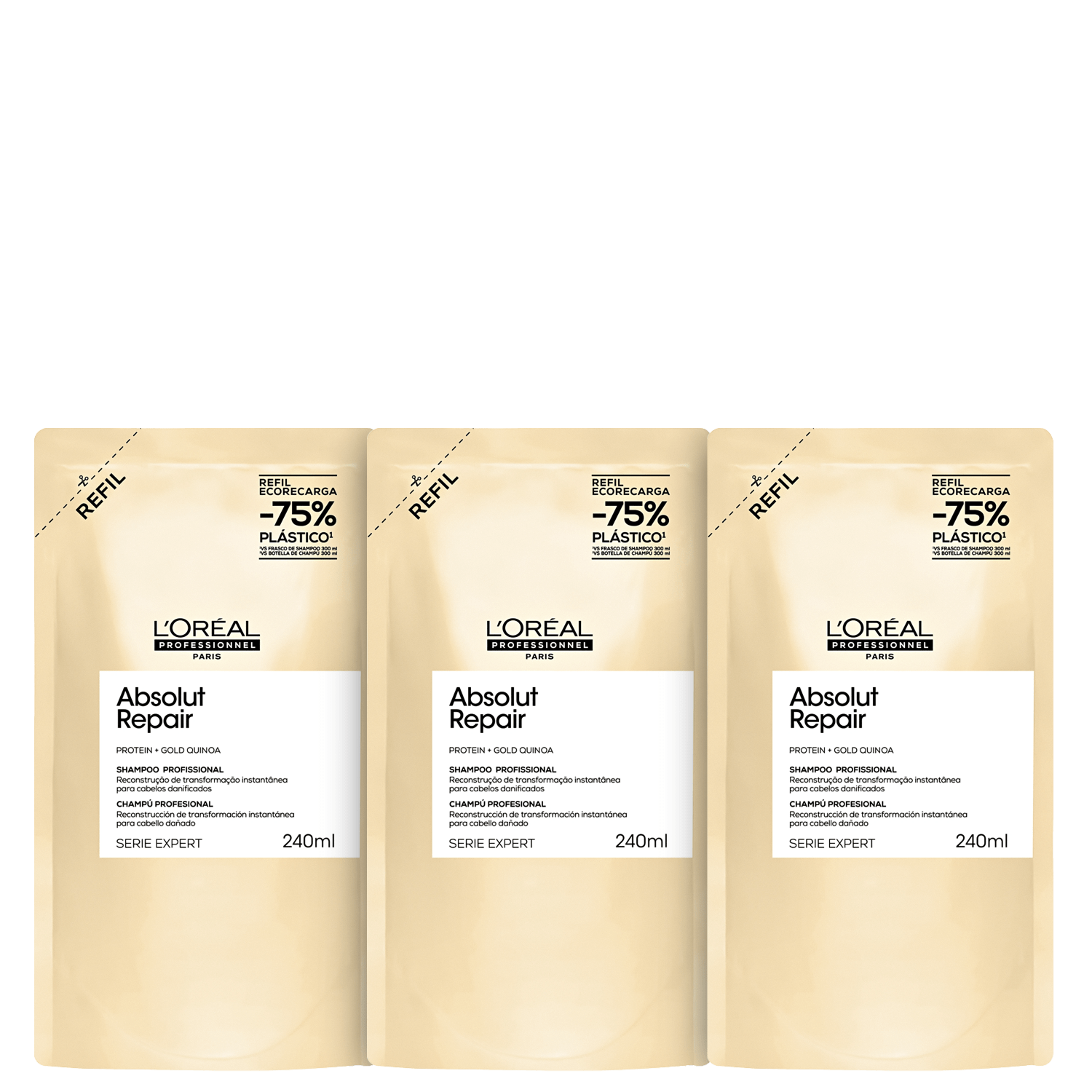 Kit L'Oréal Professionnel Absolut Repair Gold Quinoa + Protein Refil Trio Shampoo (3 Unidades)