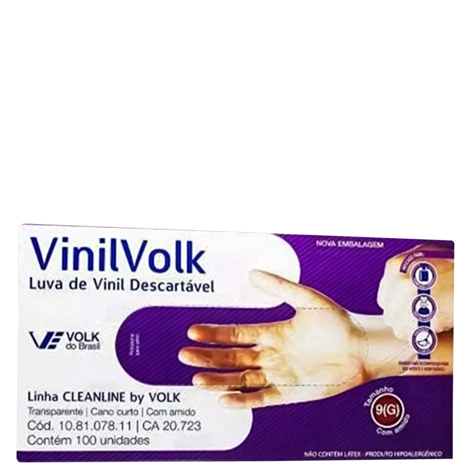 Kit Volk do Brasil Vinil Volk Transparente G - Luva Descartável (100 Unidades)