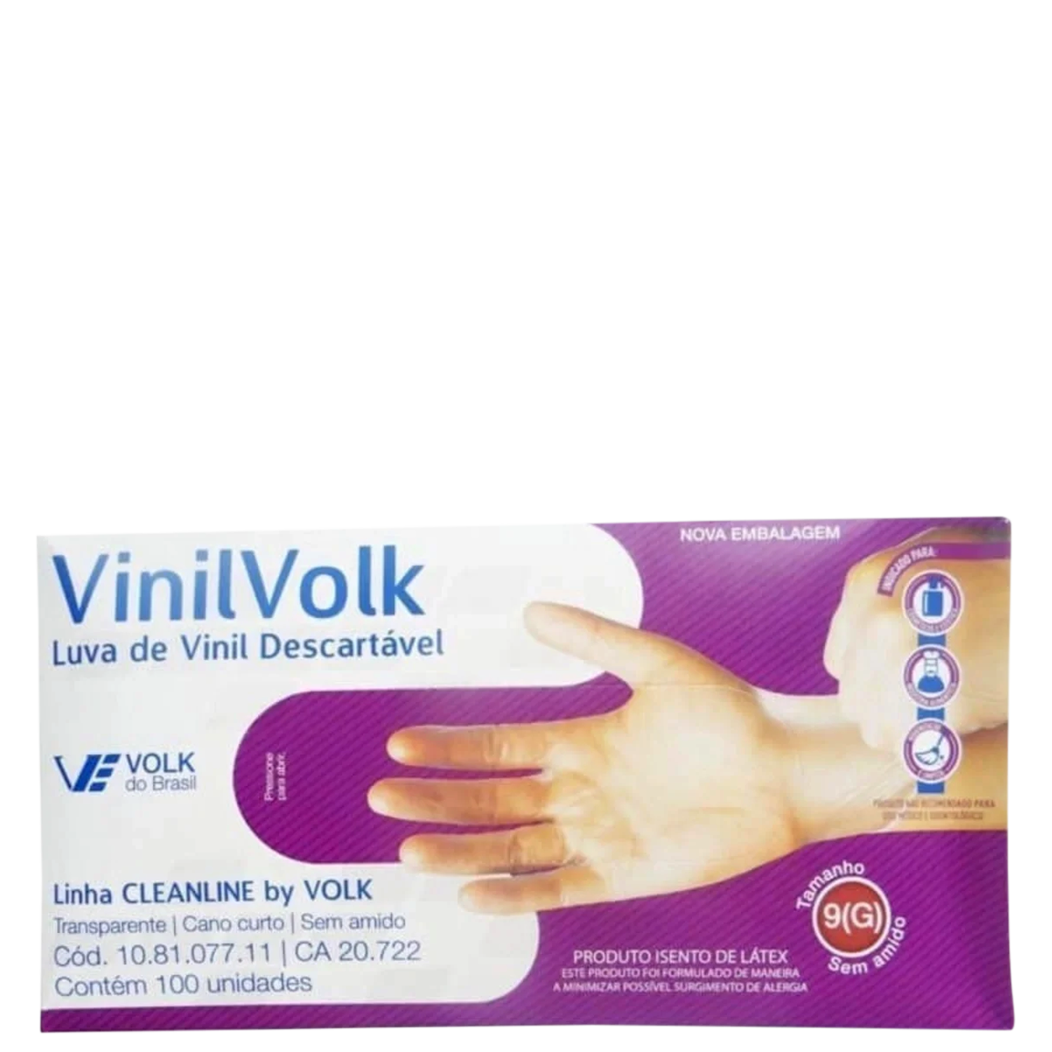 Kit Volk do Brasil Vinil Volk Sem Amido G - Luva Descartável (100 Unidades)