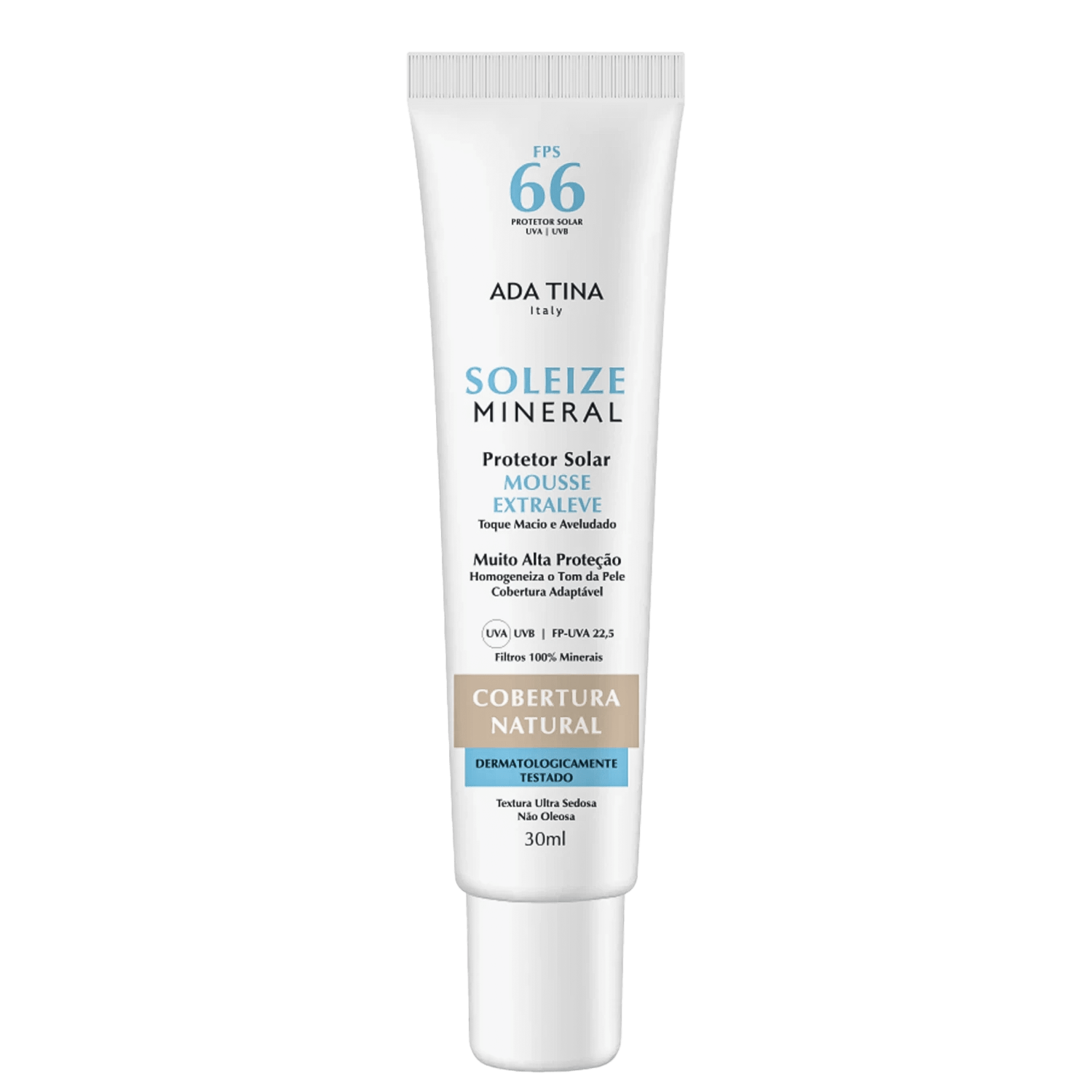 Ada Tina Soleize Mineral FPS 66 Com Cor - Protetor Solar Físico 30ml