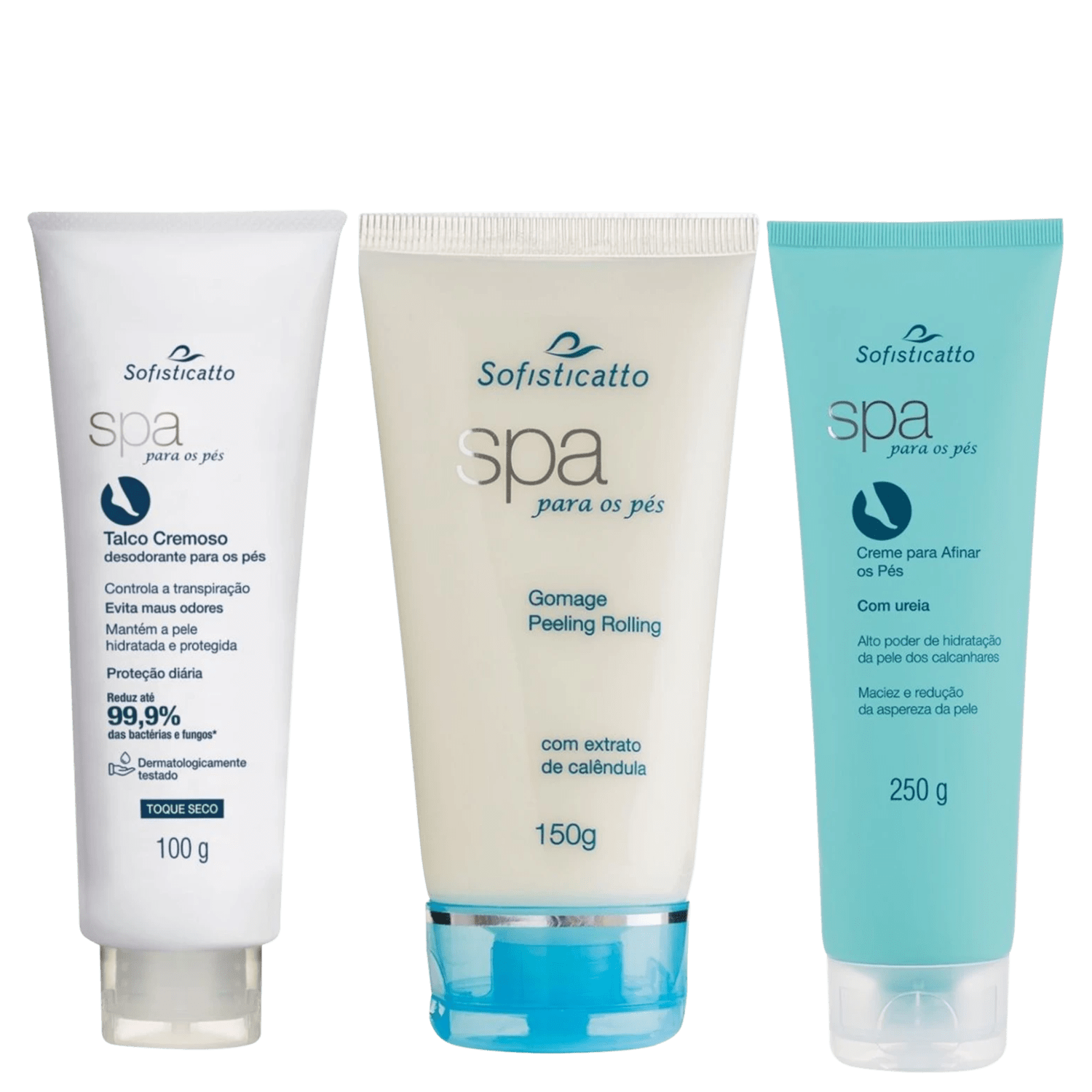Kit 3 Cremes de Pé com Ureia Hidrata Esfolia e Desodorante Evita Rachadura e Chule