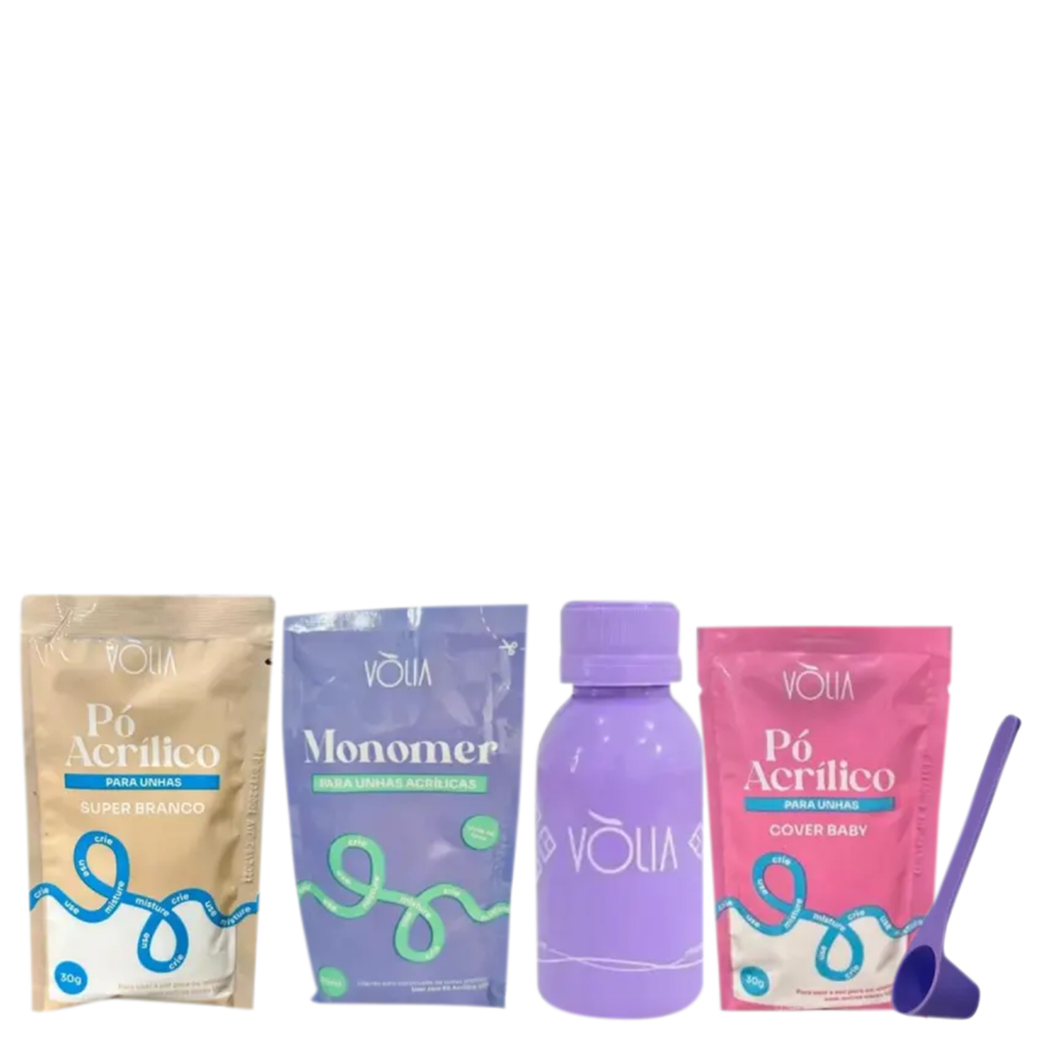 Kit Po Acrilico Volia Branco + Cover Baby + Monomer + Frasco