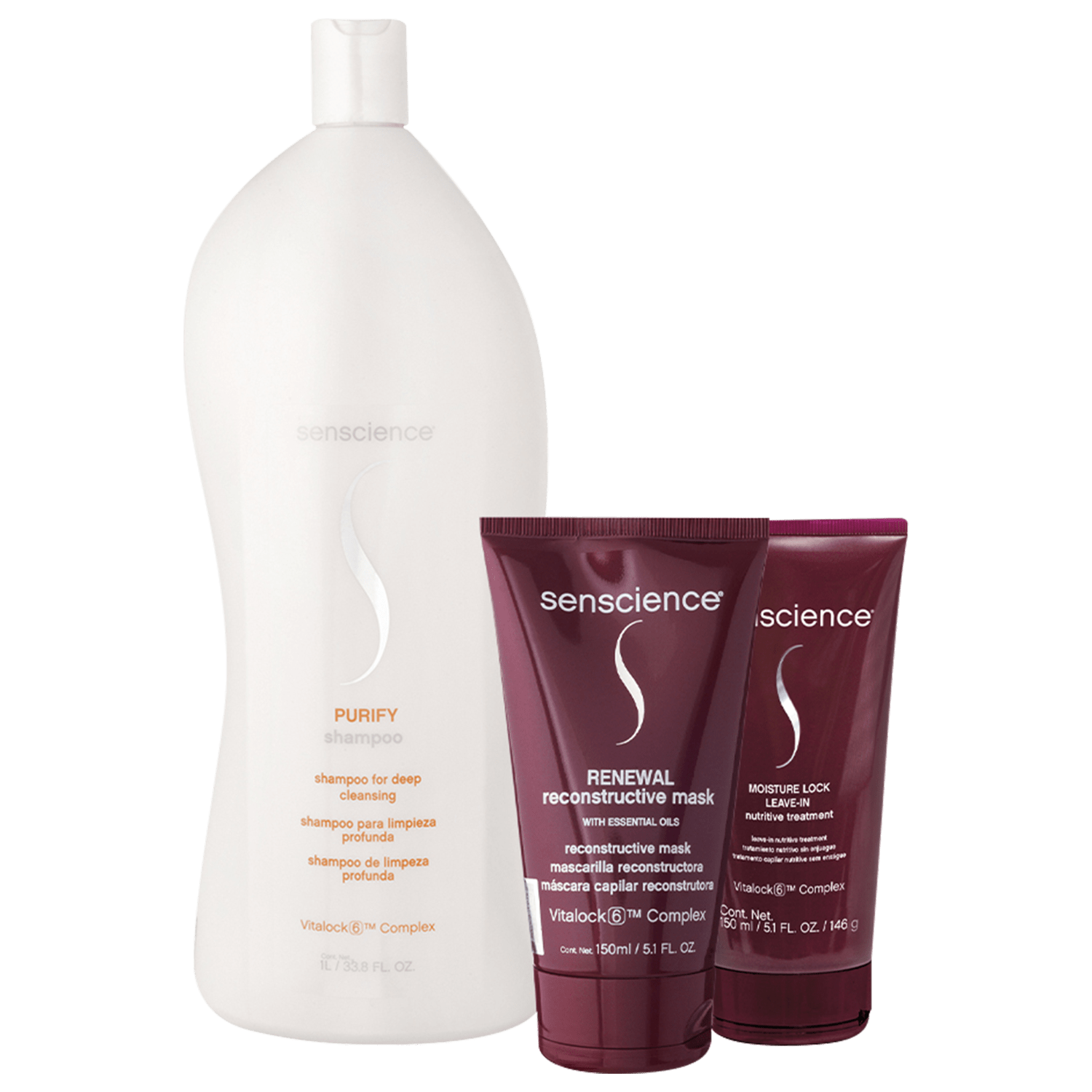 Kit Senscience Purify Shampoo Renewal Máscara e Mostuire Leave-in (3 produtos)