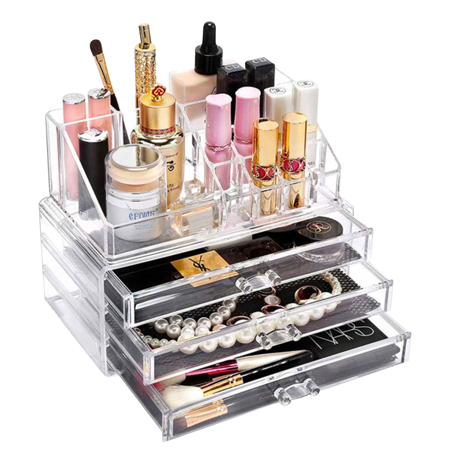 Acrílico Store - Organizador de Maquiagem em Acrílico com 3 Gavetas e Bandeja para Batom