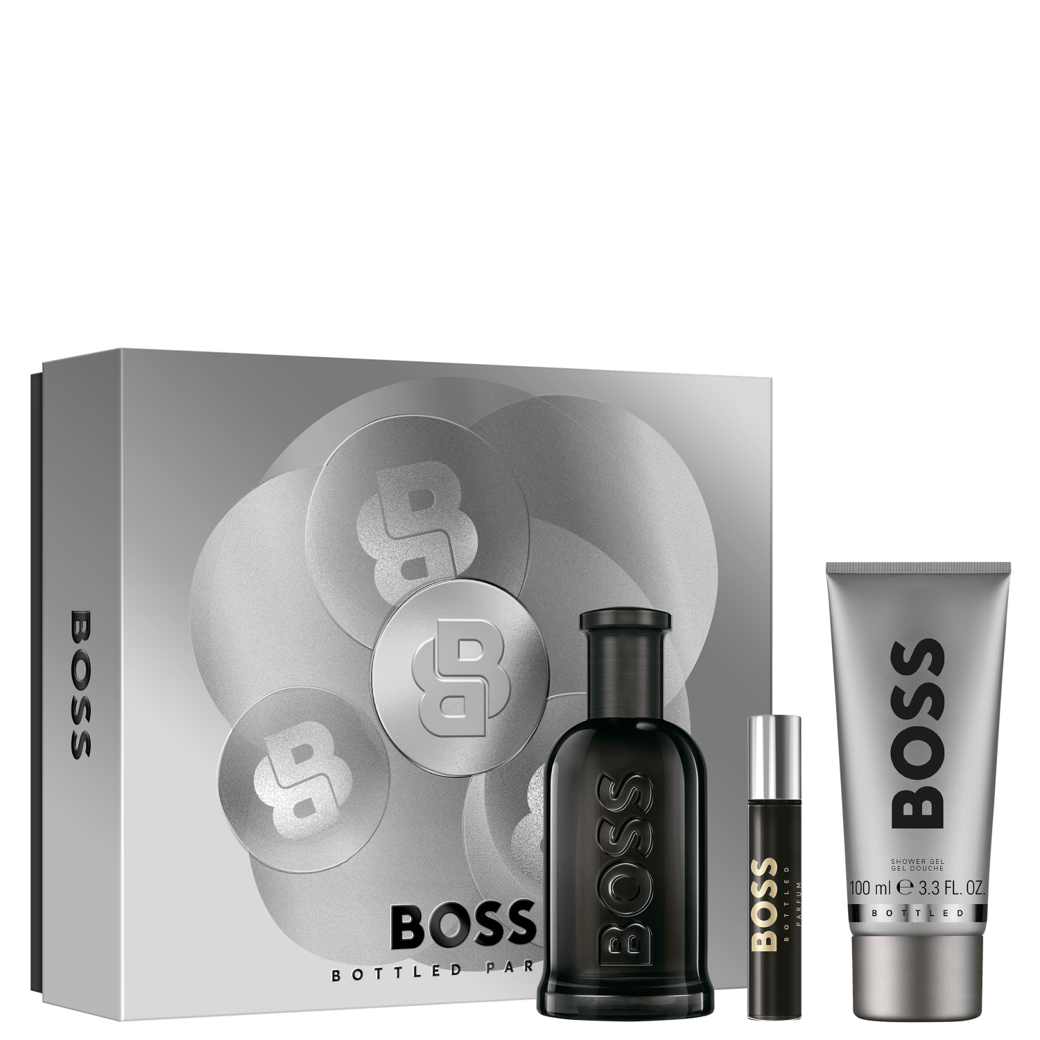 Conjunto Bottled Boss Masculino - Perfume Parfum 100ml + Shower Gel 100ml + Travel Size 10ml