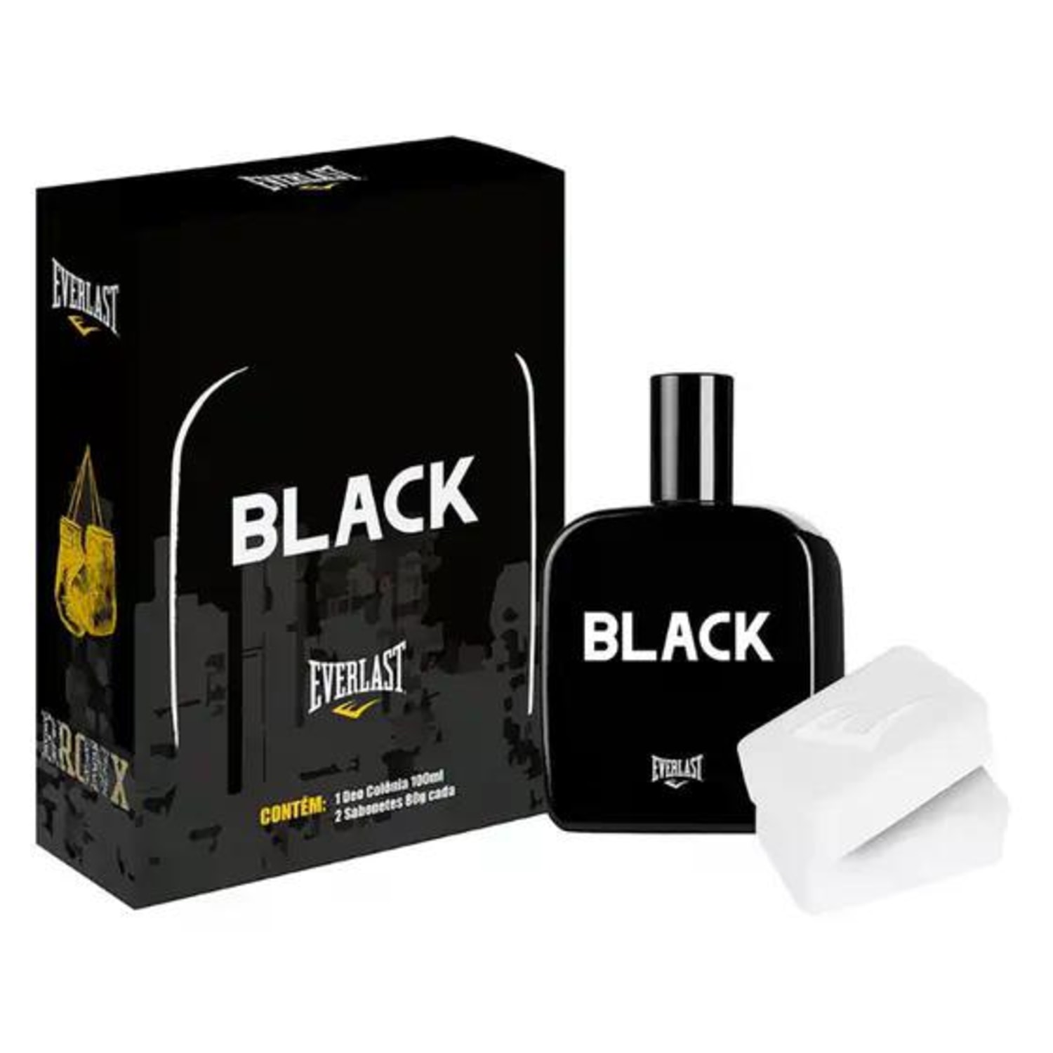 Kit Everlast Black Eau de Cologne Masculino 100ml + 2 Sabonetes 80g