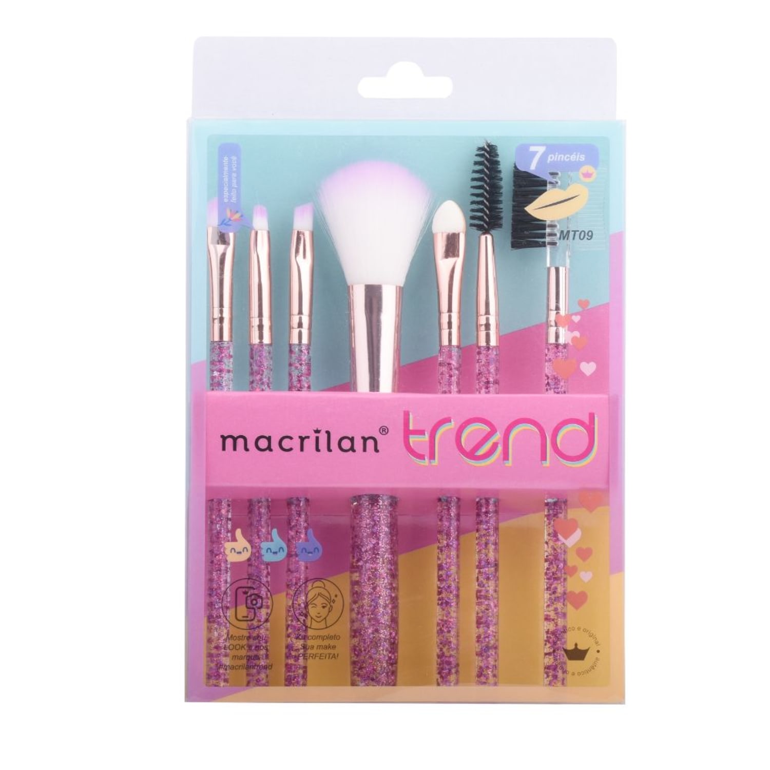 Kit com 7 Pinceis para Maquiagem Macrilan Trend - MT09 - Azul
