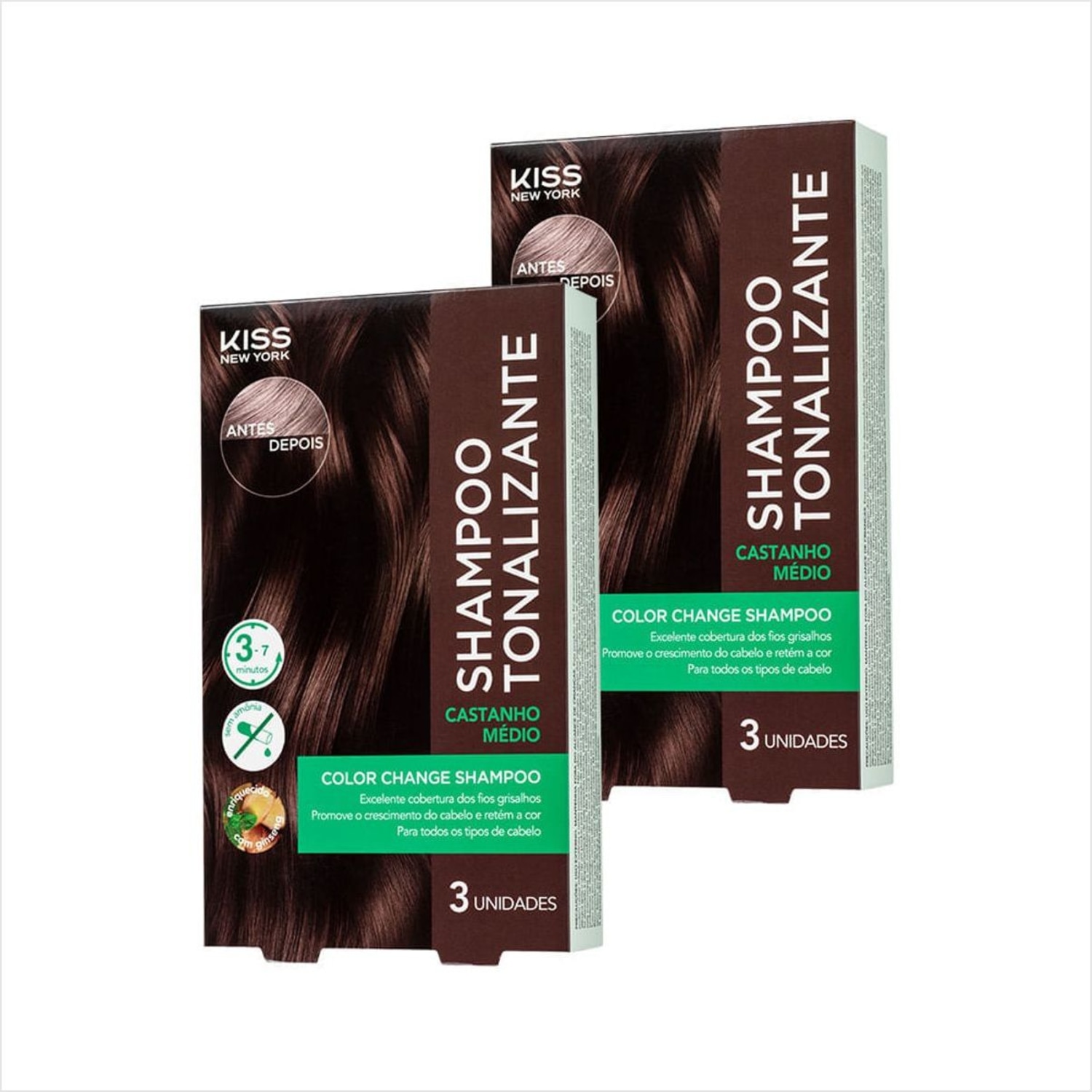 Kit Kiss NY Shampoo Tonalizante Castanho Médio 2Un