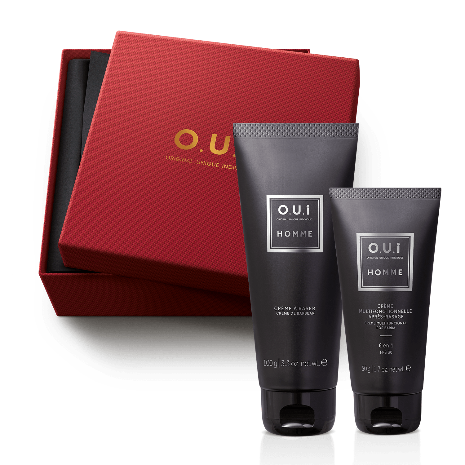 Combo Presente Homme: Creme de Barbear 100g + Creme Multifuncional Pós-Barba 50g + Caixa para Presente P