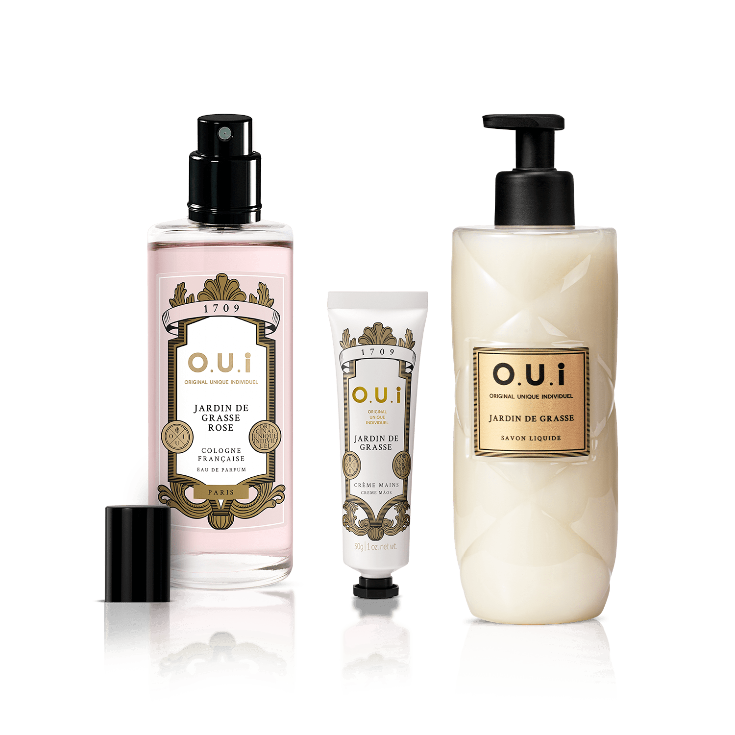 Combo O.U.i Jardin De Grasse: Eau De Parfum Rose 100ml + Sabonete Líquido 400ml + Creme para as Mãos 30g