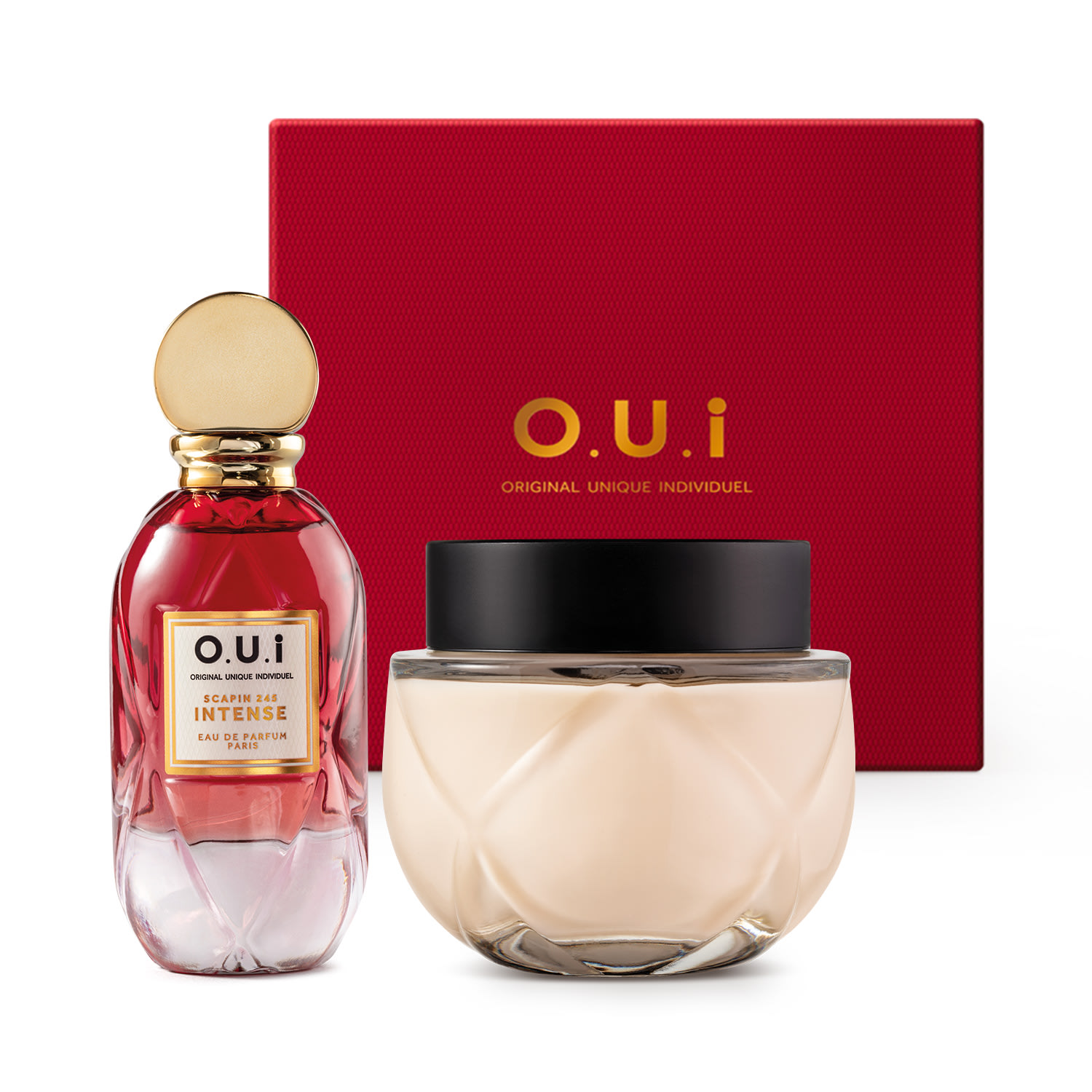 Combo O.U.i Scapin 245 Intense: Eau de Parfum 75ml + Crème Riche 200g + Caixa
